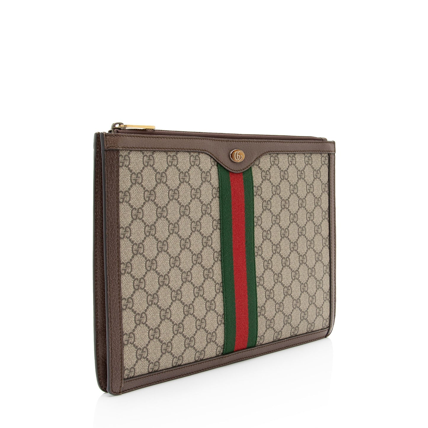 Gucci GG Supreme Web Ophidia Pouch Leather Canvas Nylon Brown Clutch Bag