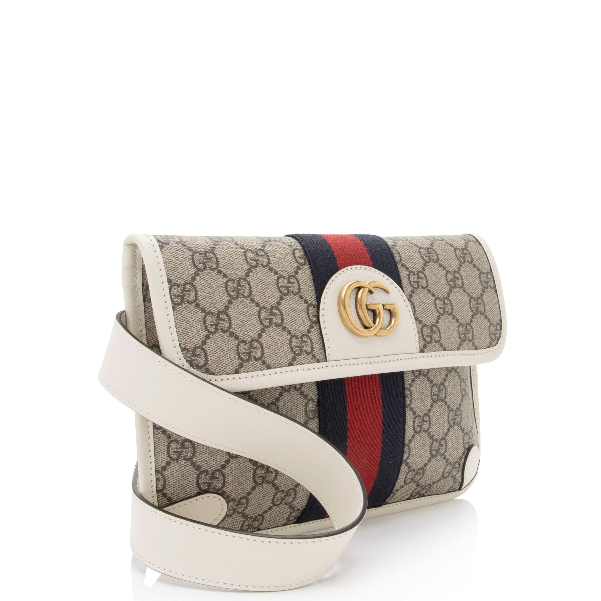 Gucci GG Supreme Web Ophidia Belt Leather Canvas Nylon White Accessory