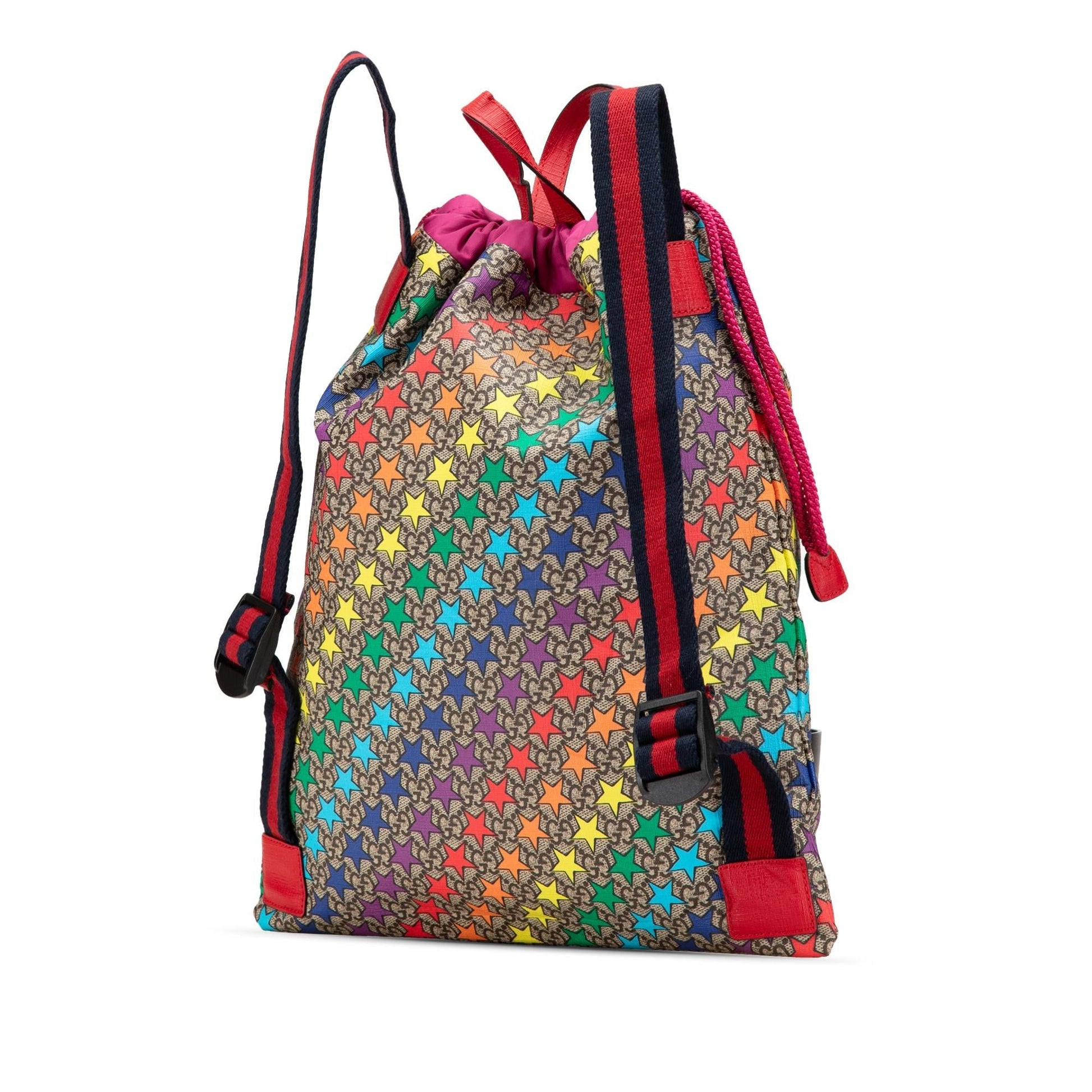 Gucci GG Supreme Web Star Print Canvas Brown Backpack