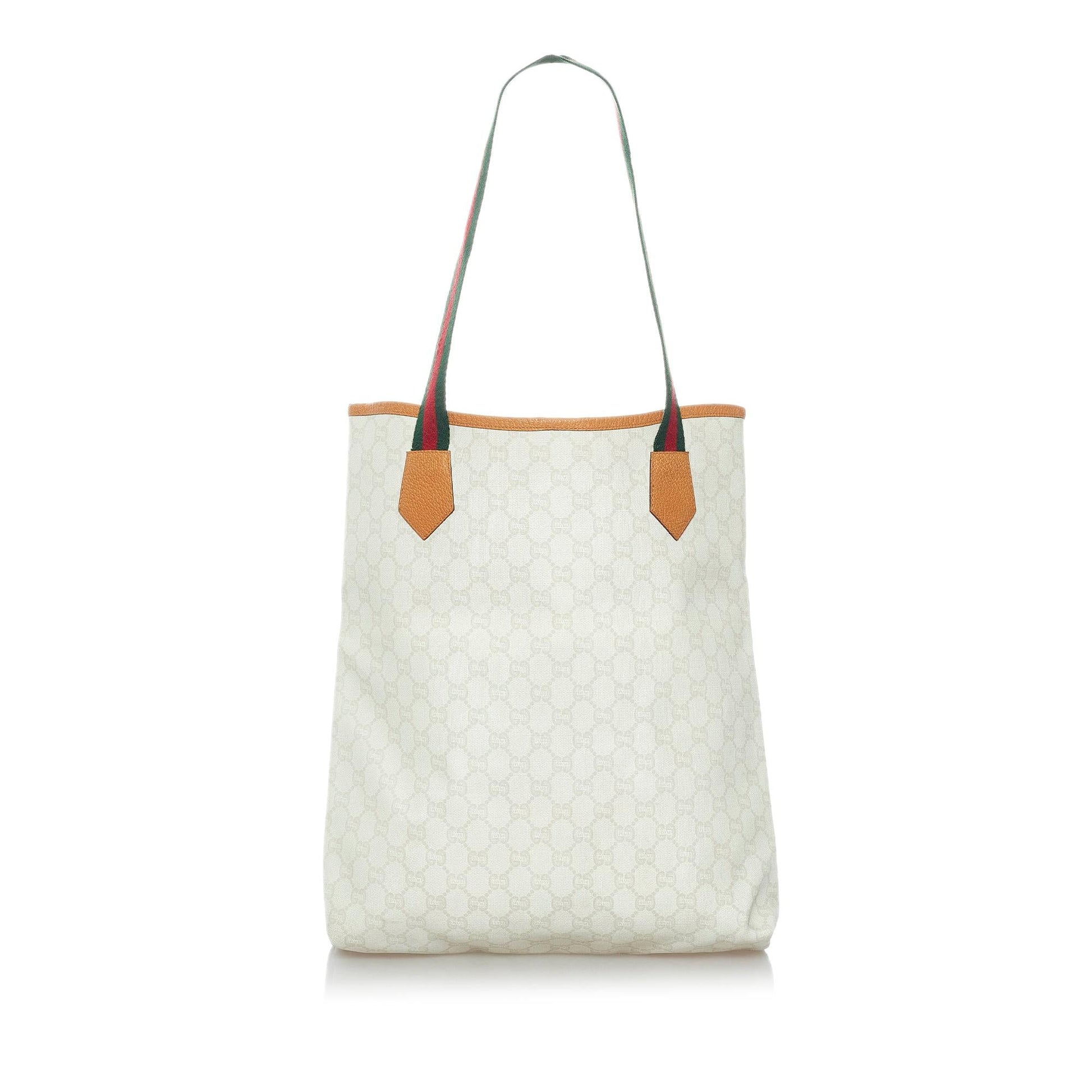 Gucci GG Supreme Web SHG Canvas Calf White Brown Tote Bag