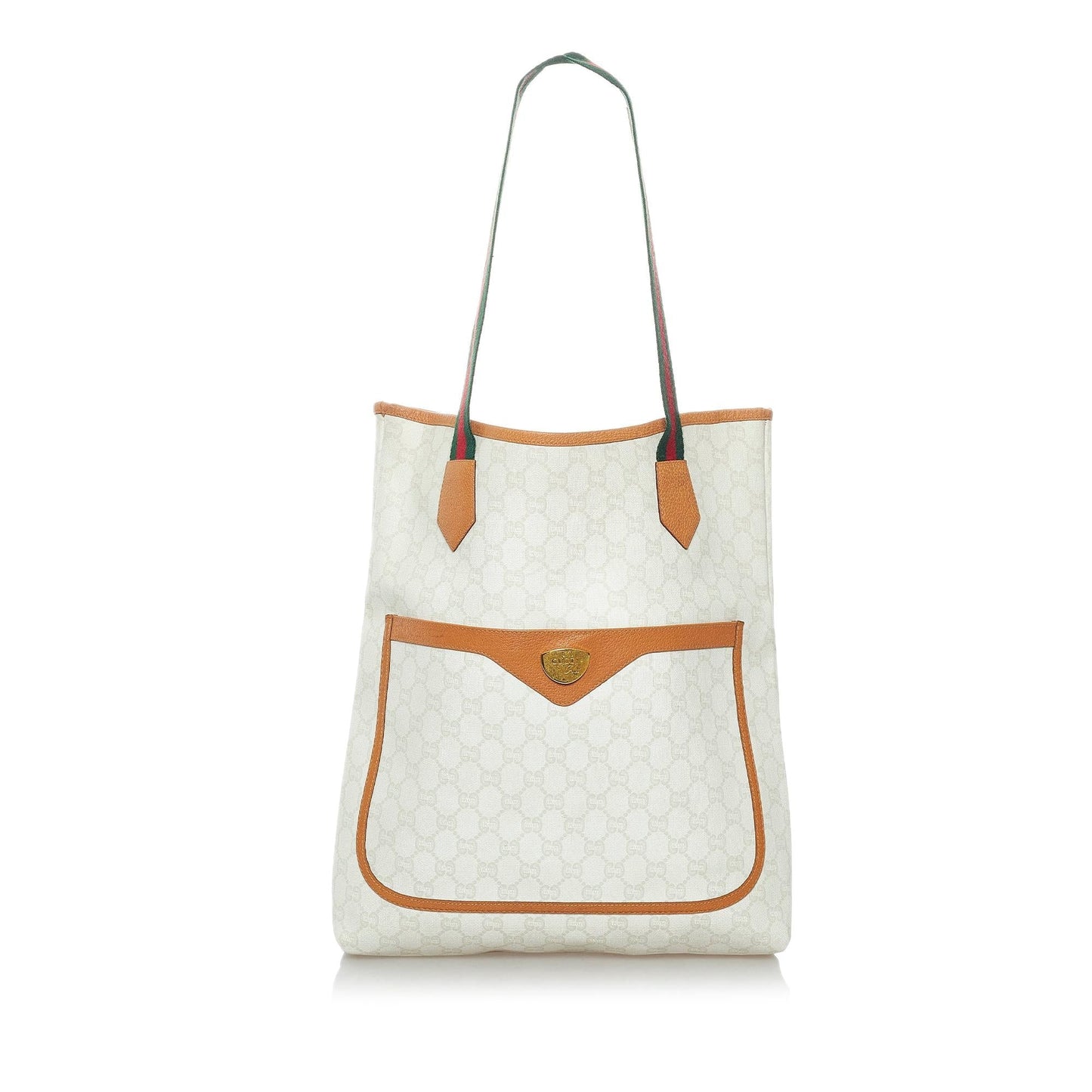 Gucci GG Supreme Web SHG Canvas Calf White Brown Tote Bag