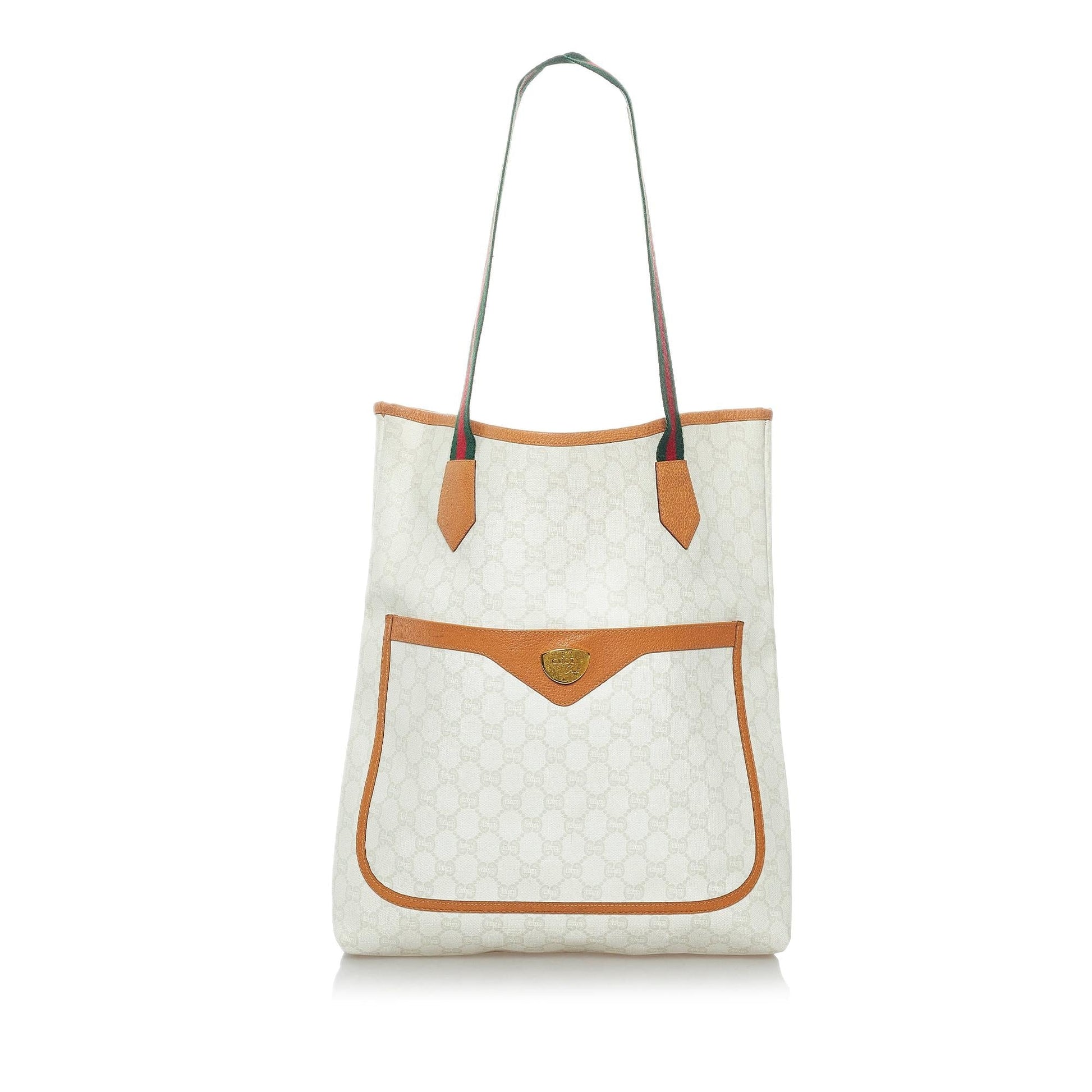 Gucci GG Supreme Web SHG Canvas Calf White Brown Tote Bag