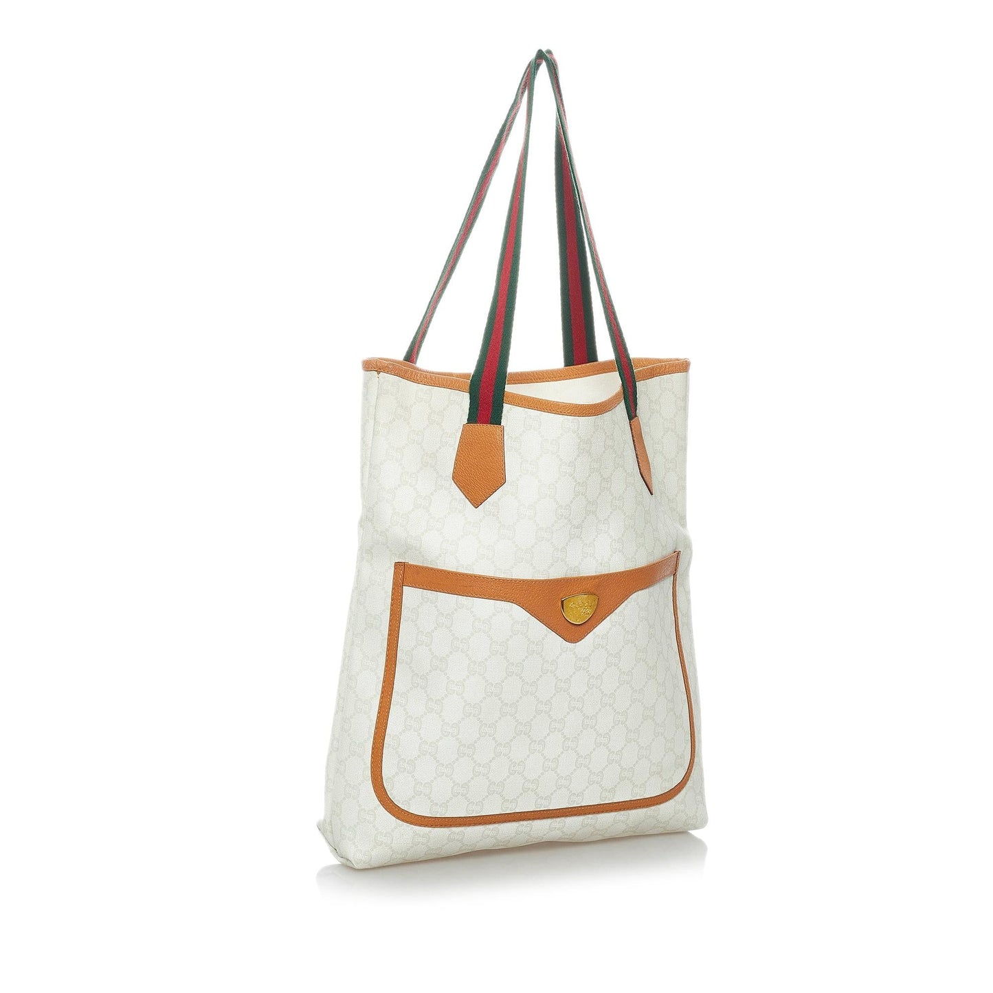 Gucci GG Supreme Web SHG Canvas Calf White Brown Tote Bag