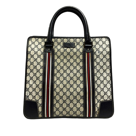 Gucci GG Supreme Web SHG Canvas Calf Black Grey Tote Bag