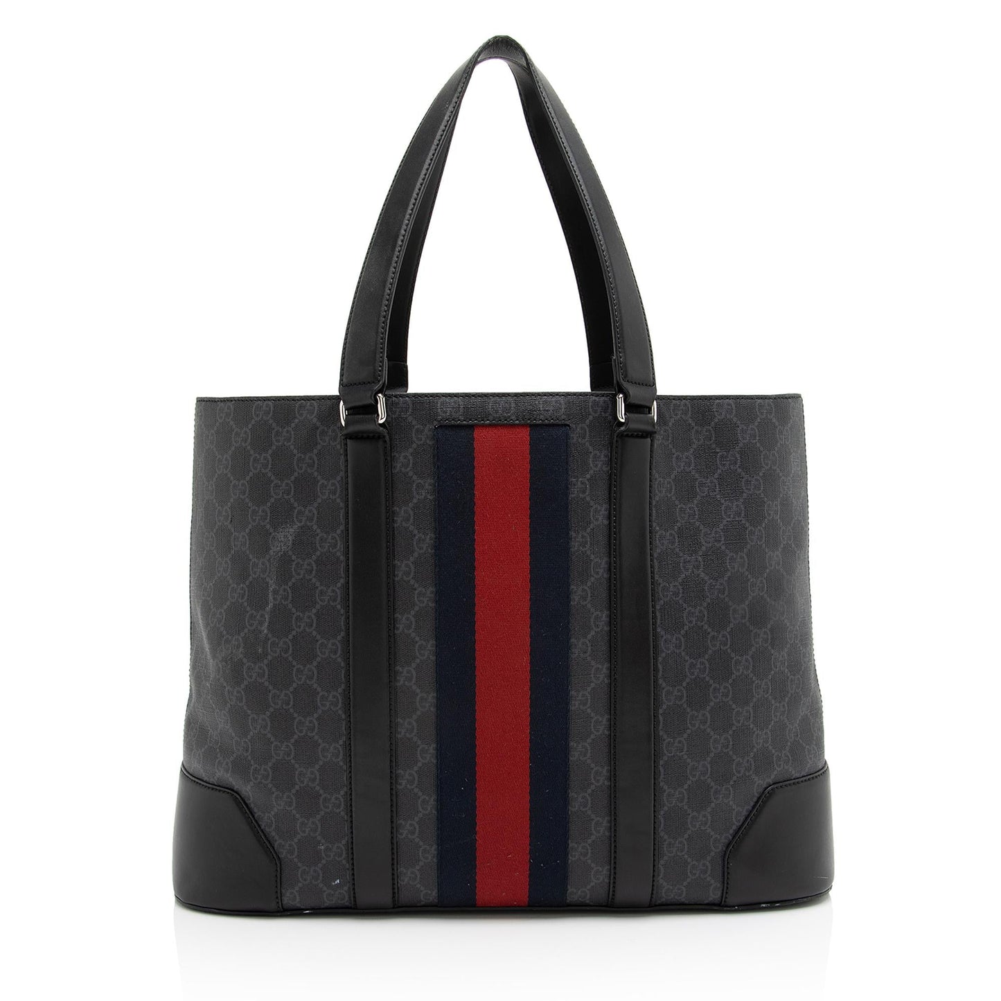 Gucci GG Supreme Web SHF Leather Canvas Nylon Black Tote Bag