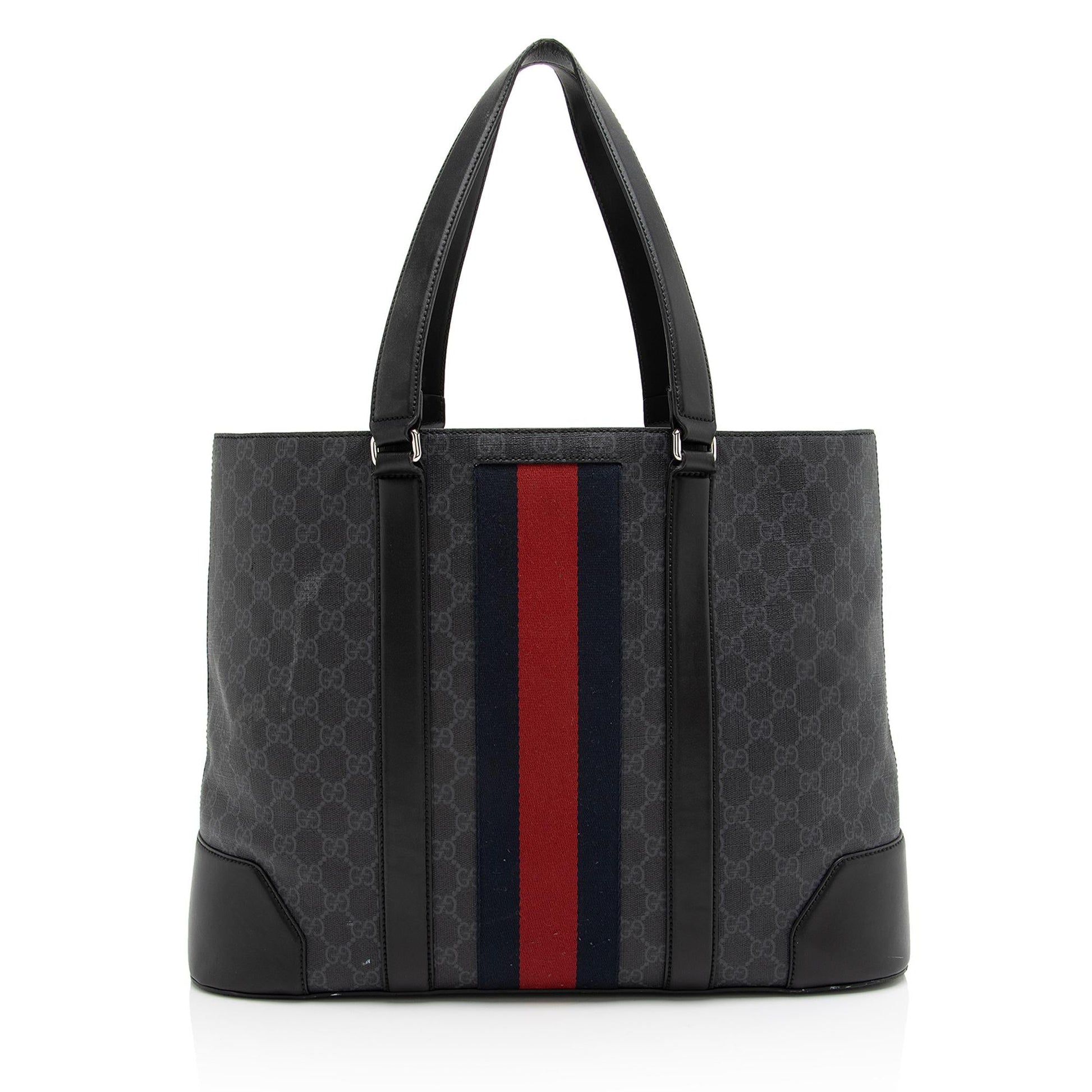 Gucci GG Supreme Web SHF Leather Canvas Nylon Black Tote Bag