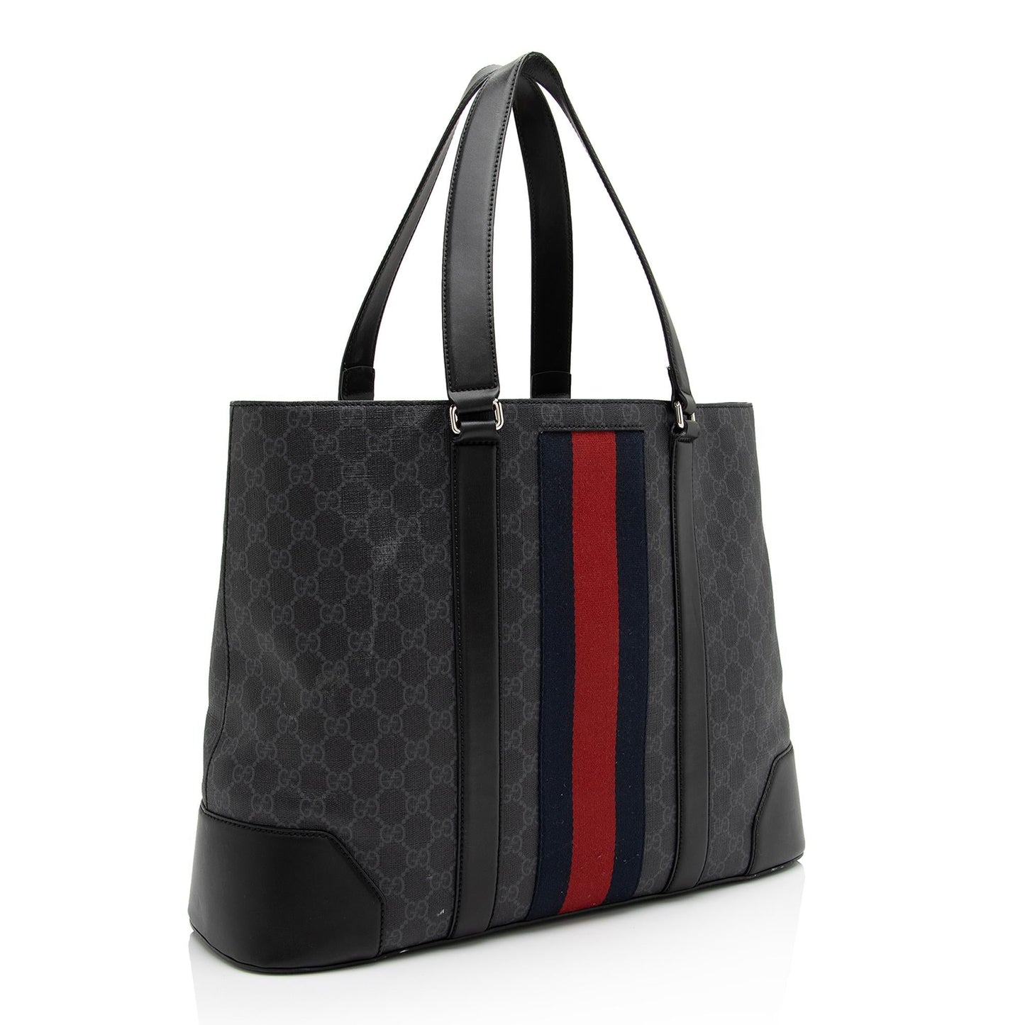 Gucci GG Supreme Web SHF Leather Canvas Nylon Black Tote Bag
