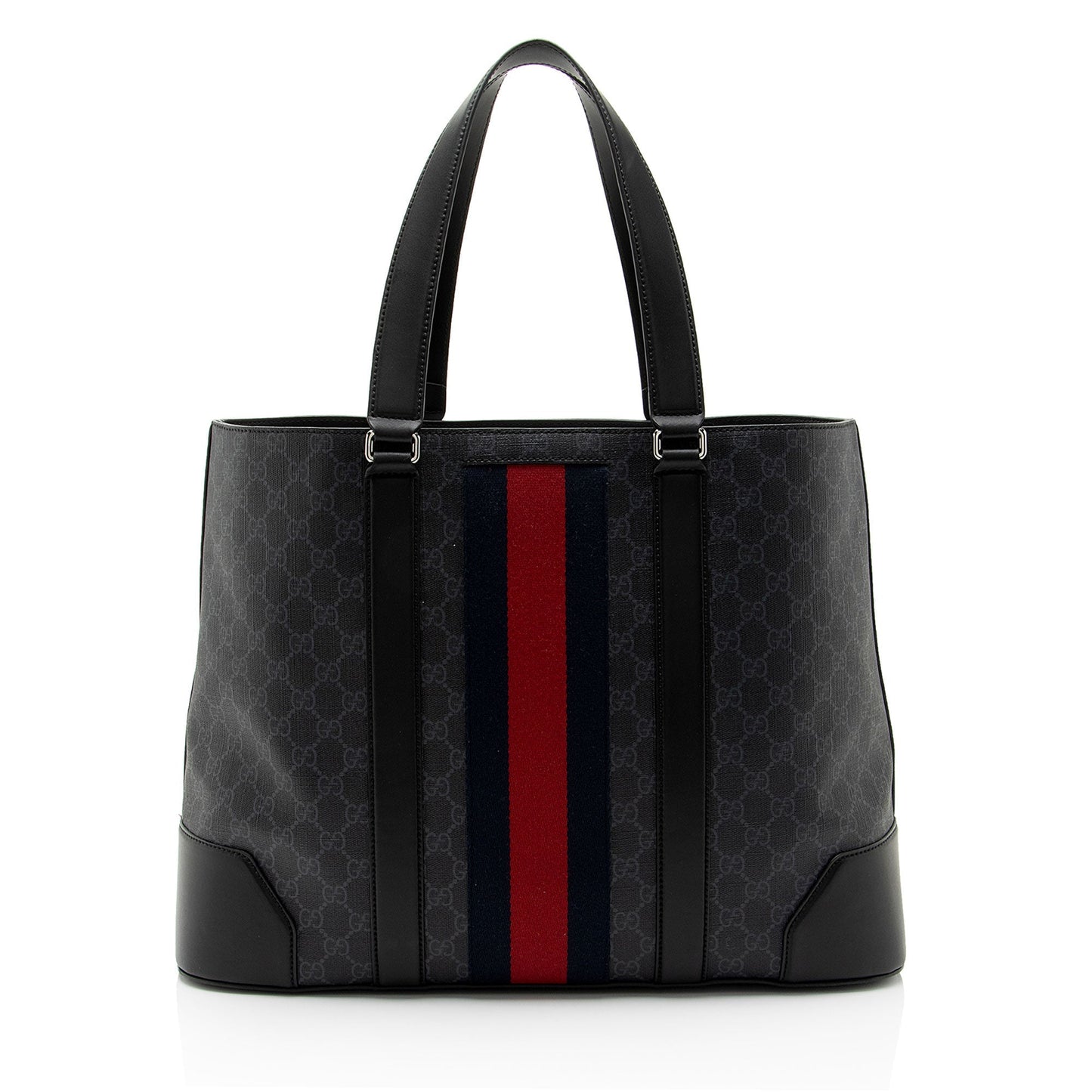 Gucci GG Supreme Web SHF- kqQK Leather Canvas Nylon Black Tote Bag