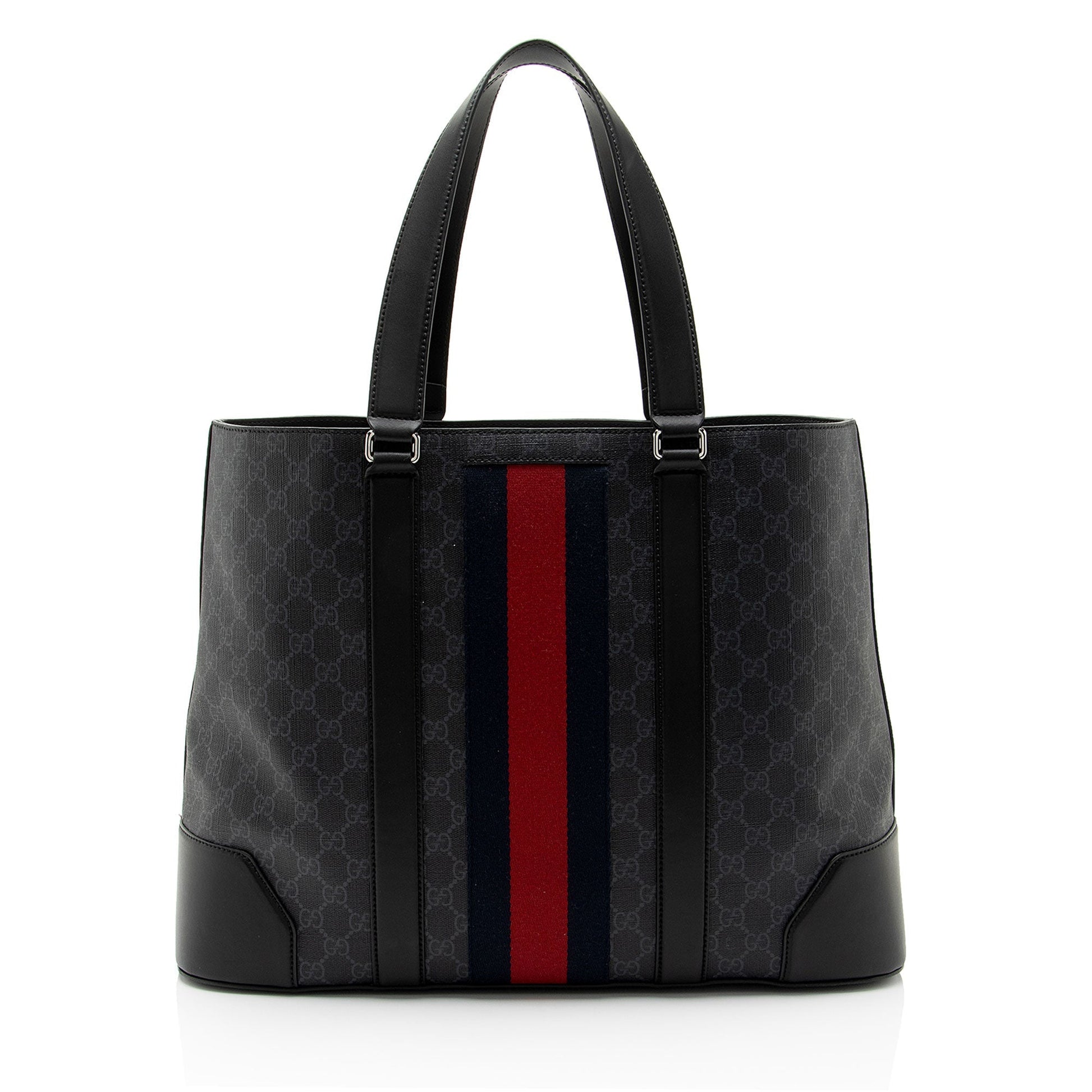 Gucci GG Supreme Web SHF- kqQK Leather Canvas Nylon Black Tote Bag