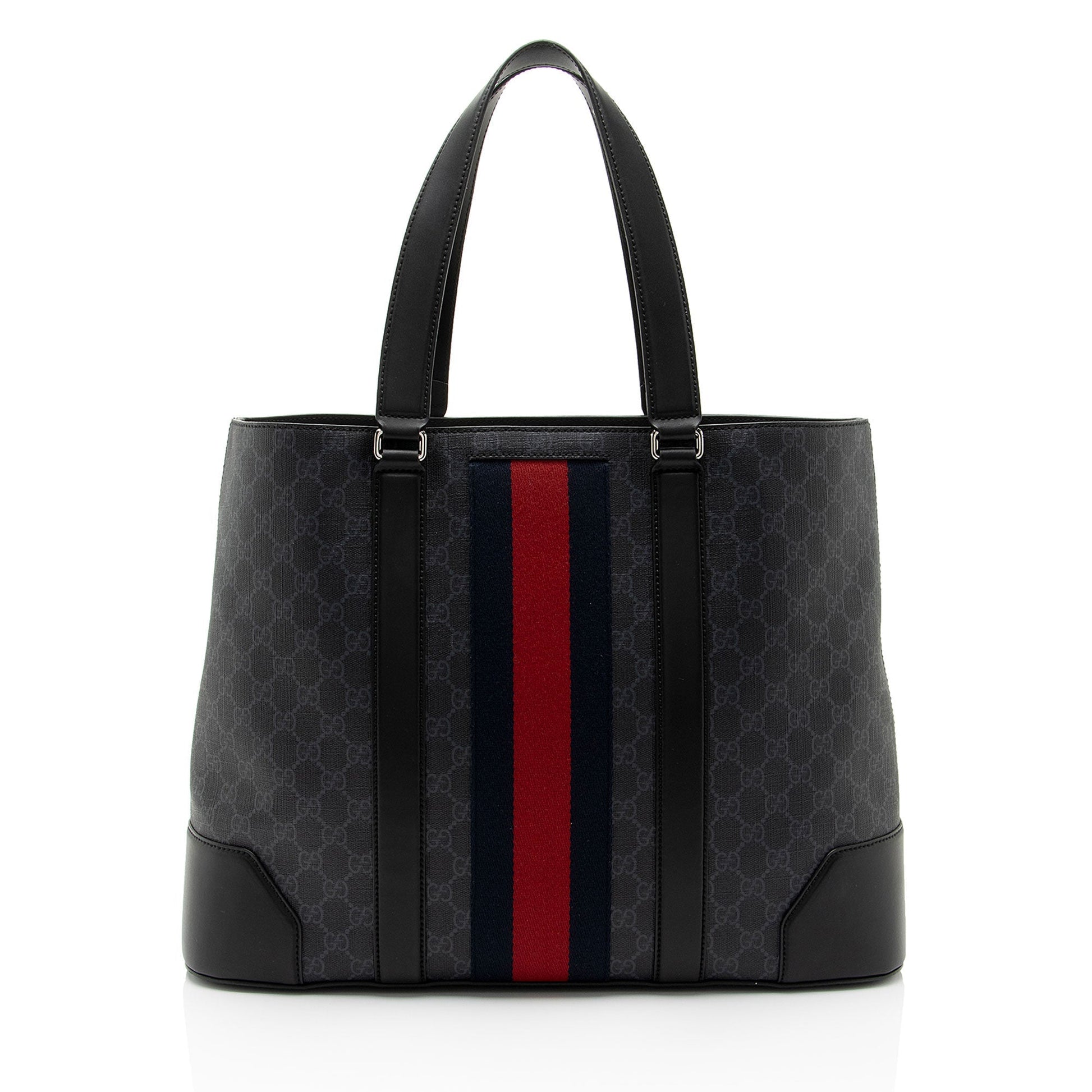 Gucci GG Supreme Web SHF- kqQK Leather Canvas Nylon Black Tote Bag