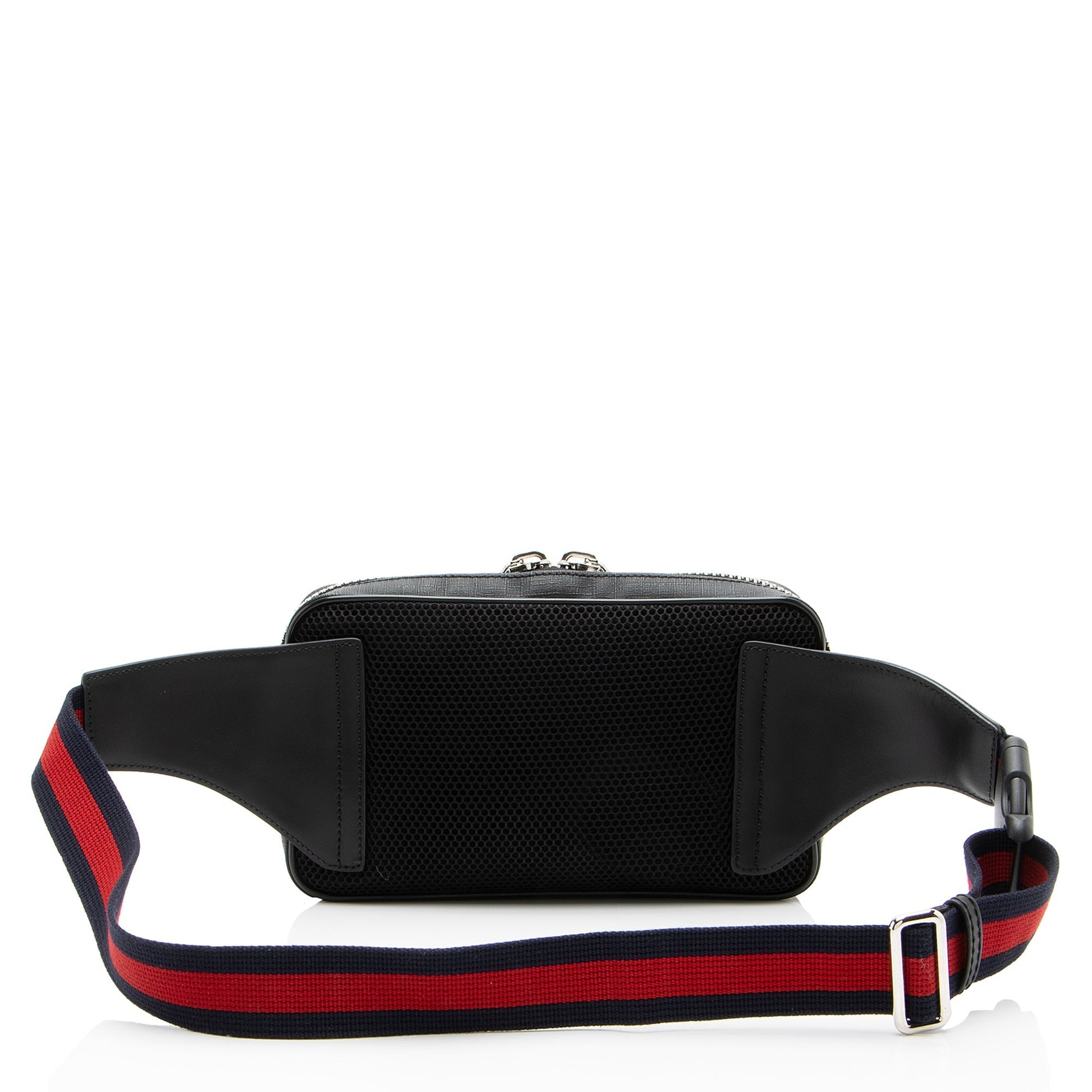 Gucci GG Supreme Web Zip Belt Leather Nylon Black Grey Accessory