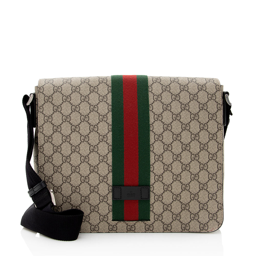 Gucci GG Supreme Web Messenger SHF Leather Canvas Nylon Black Shoulder Bag