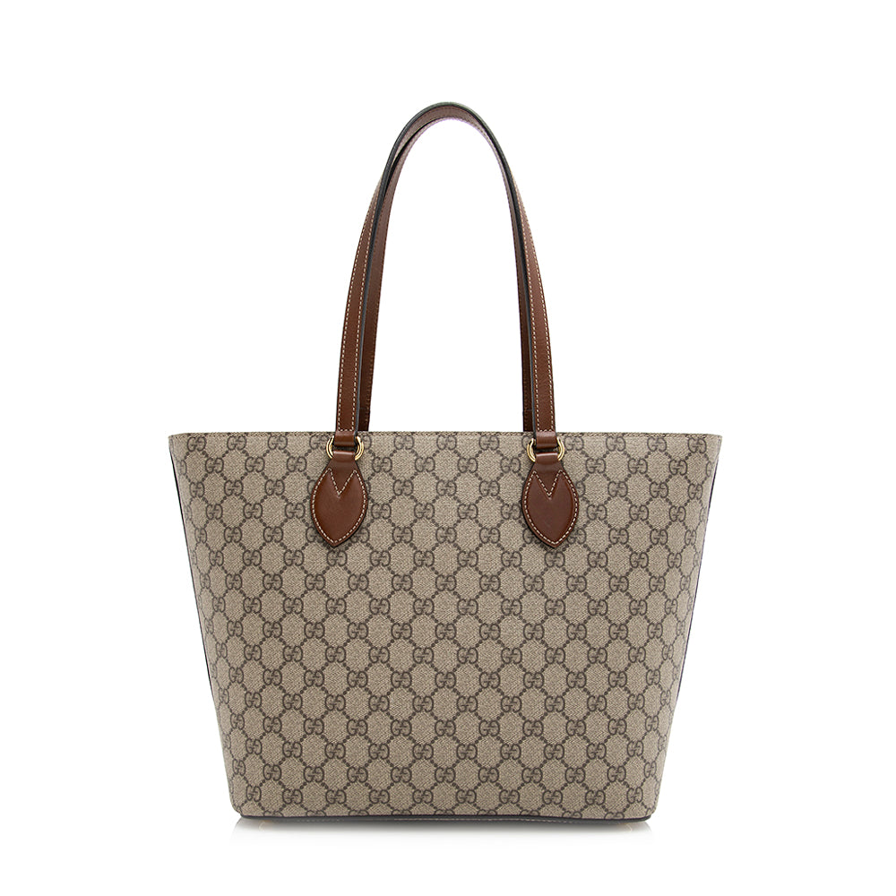 Gucci GG Supreme Zip SHF Leather Canvas Brown Beige Tote Bag