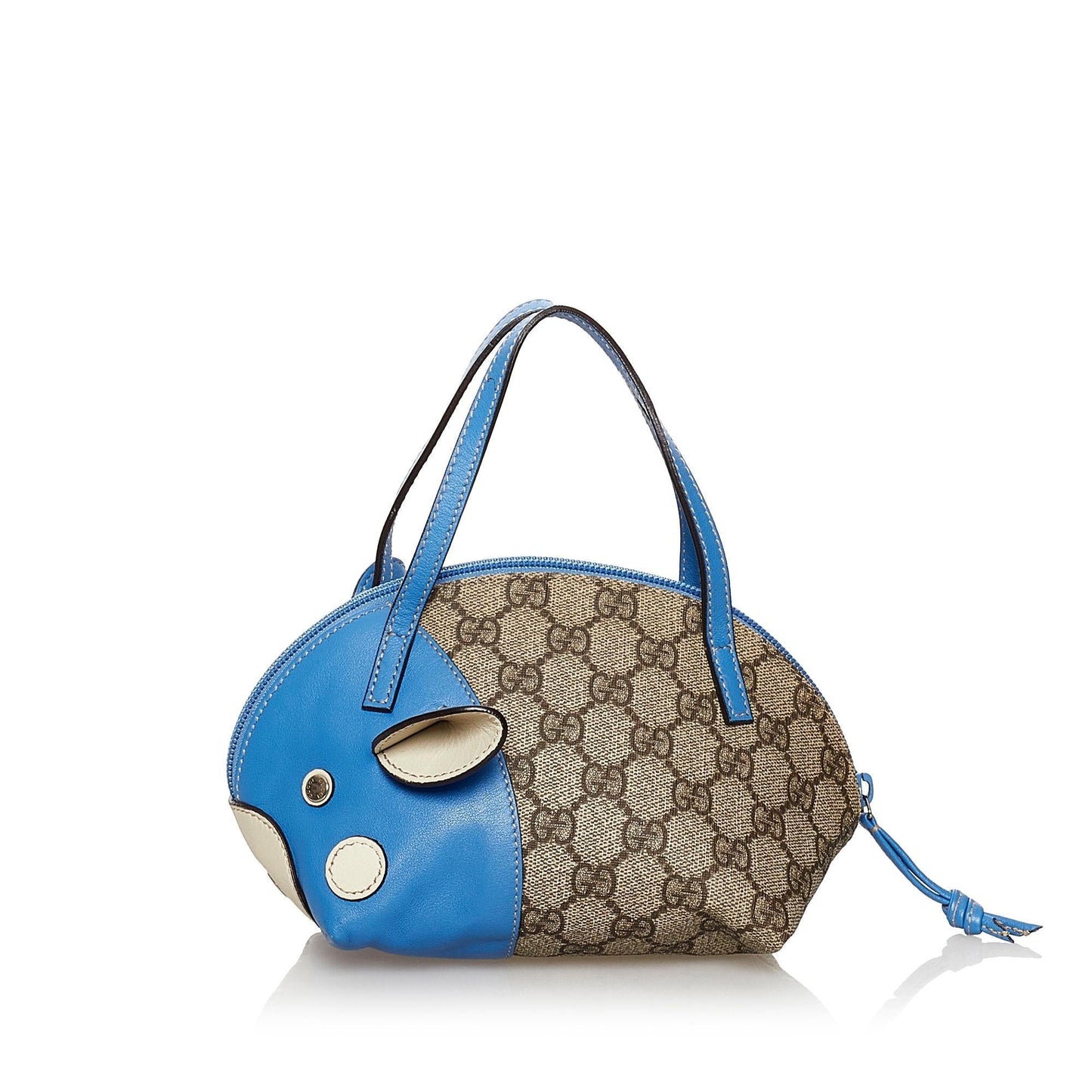 Gucci GG Supreme Zoo SHG Canvas Brown Blue Satchel Bag