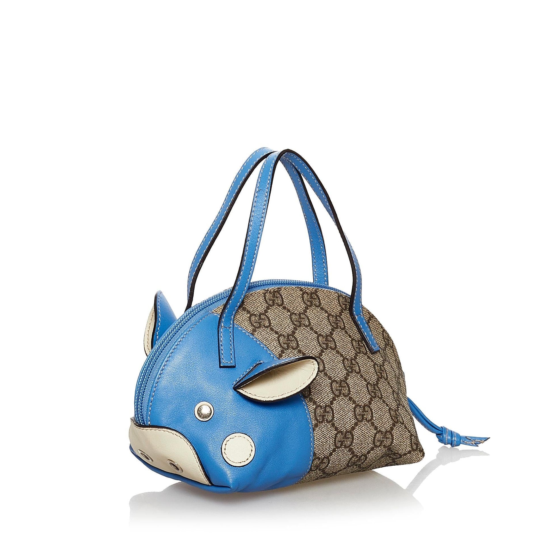 Gucci GG Supreme Zoo SHG Canvas Brown Blue Satchel Bag