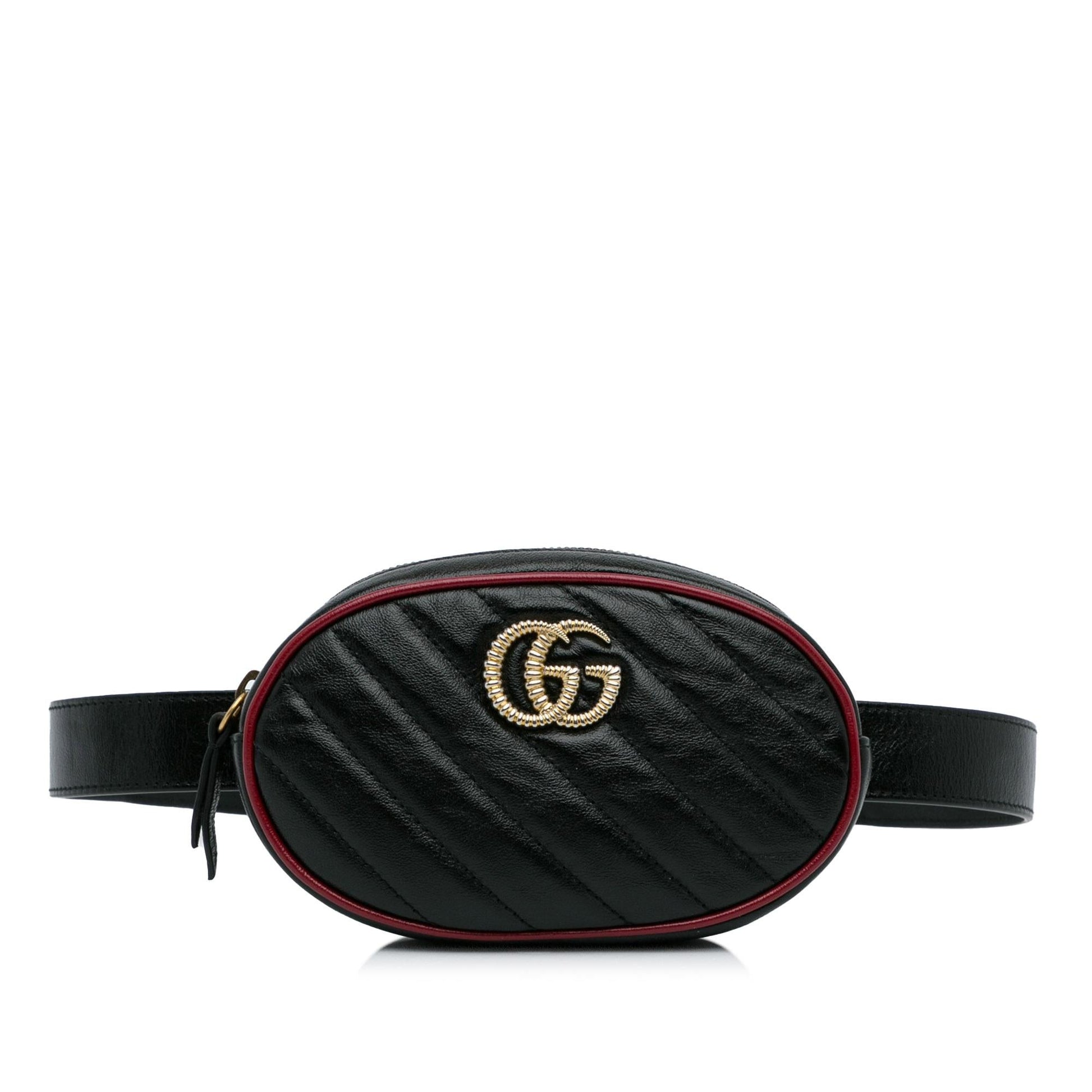 Gucci GG Torchon Marmont Belt SHG-eW1Rqd Matelasse Calf Black Accessory