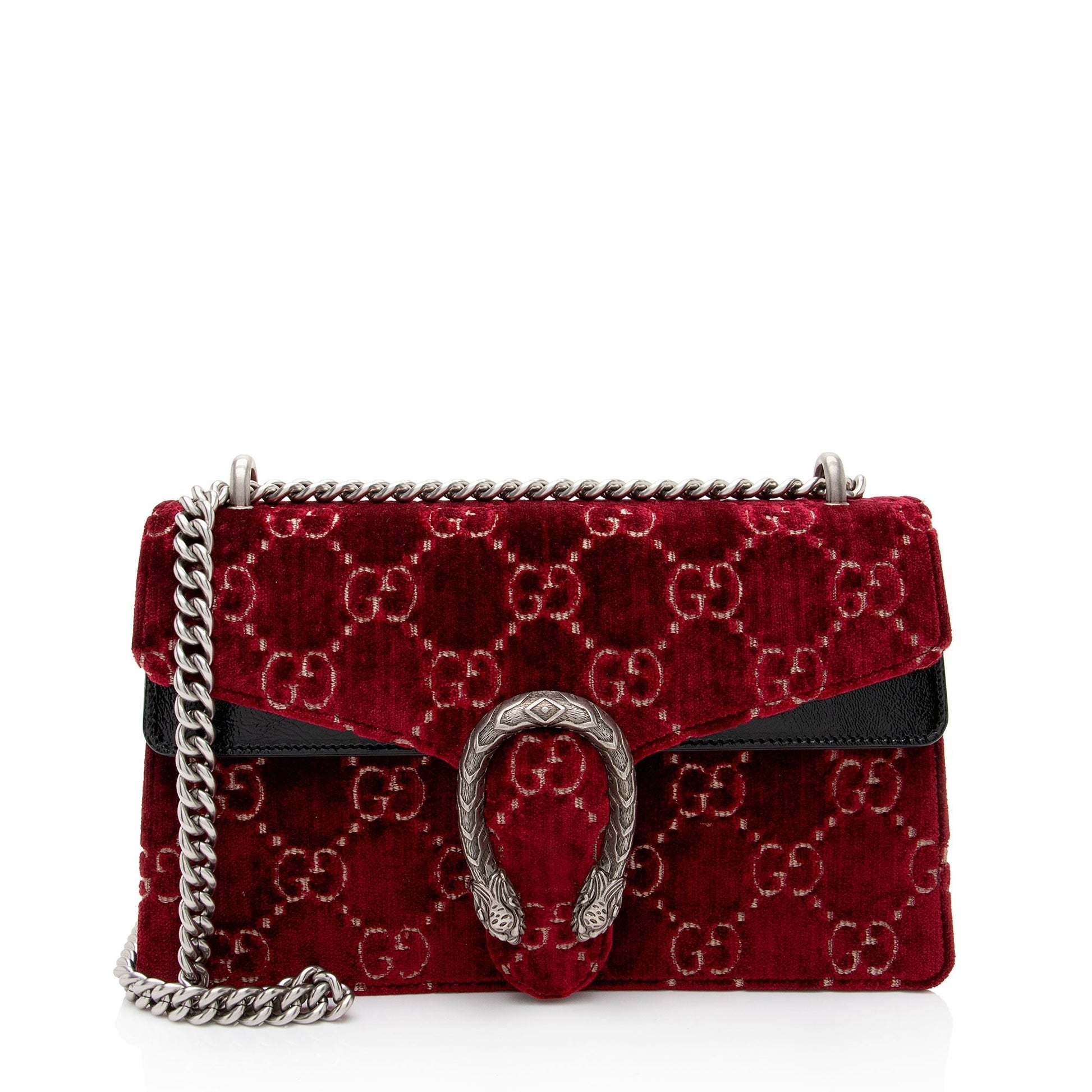 Gucci GG Velvet Dionysus Leather Patent Black Red Shoulder Bag