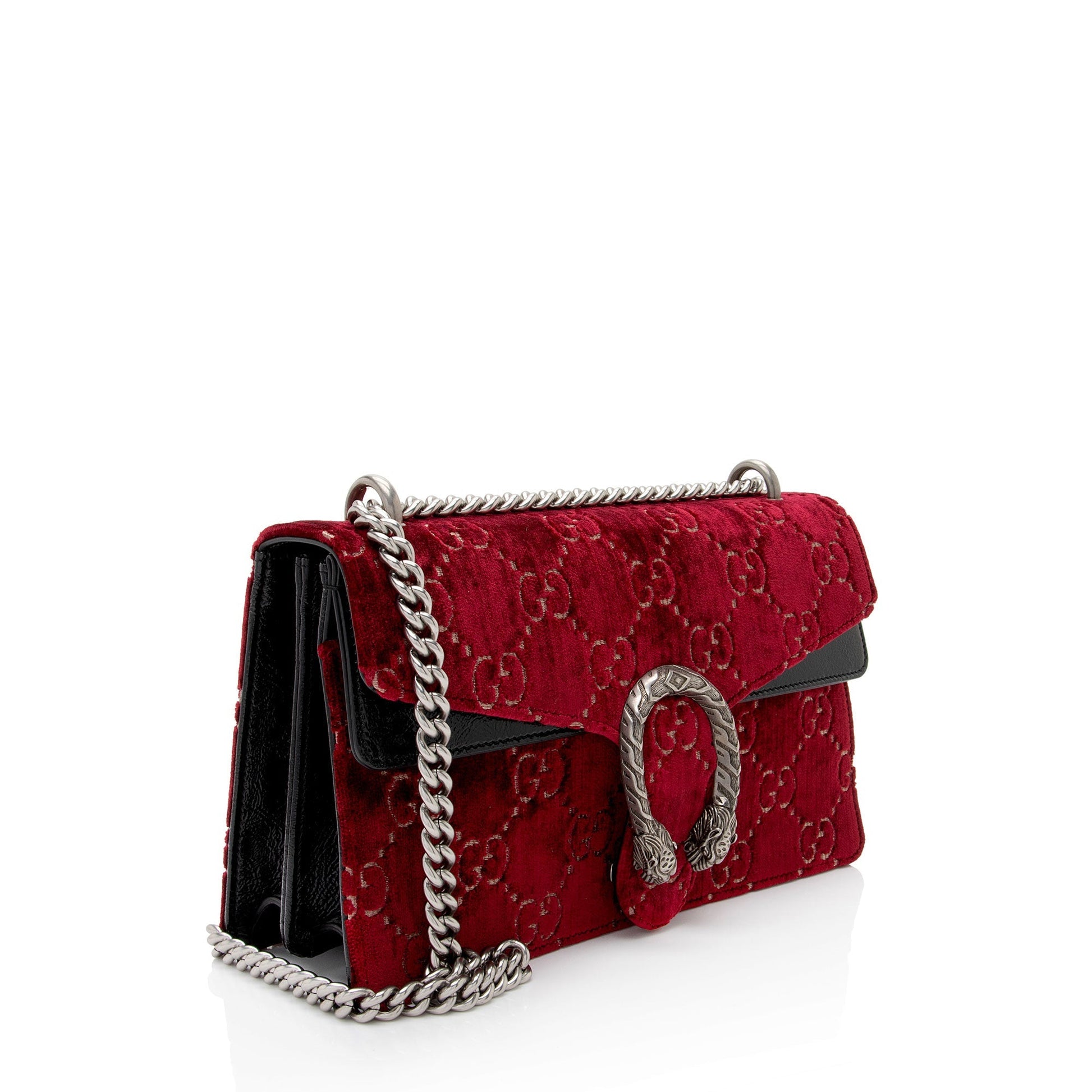 Gucci GG Velvet Dionysus Leather Patent Black Red Shoulder Bag