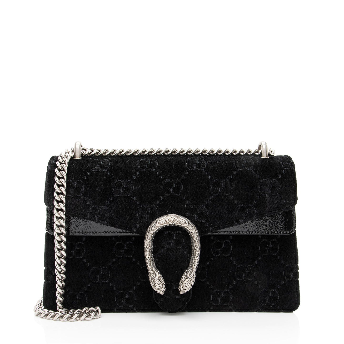 Gucci GG Velvet Dionysus Leather Patent Black Small Shoulder Bag