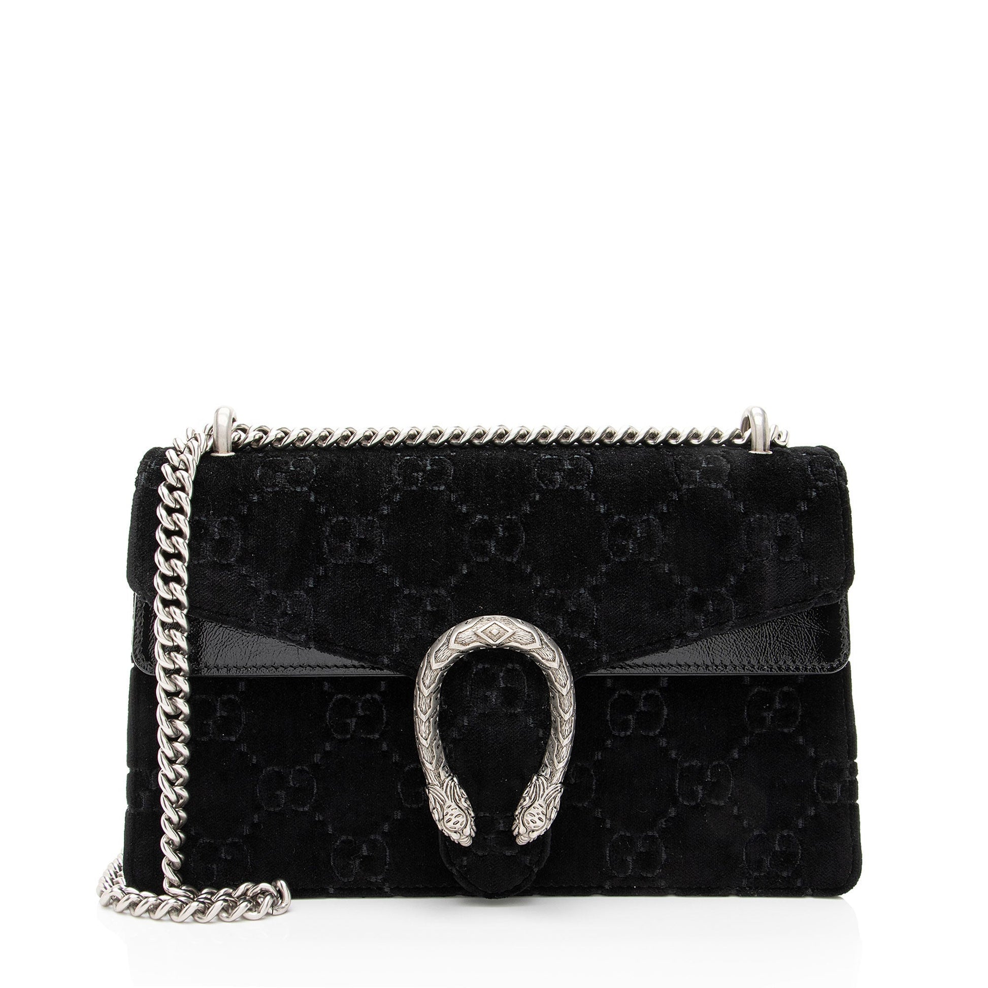 Gucci GG Velvet Dionysus Leather Patent Black Small Shoulder Bag