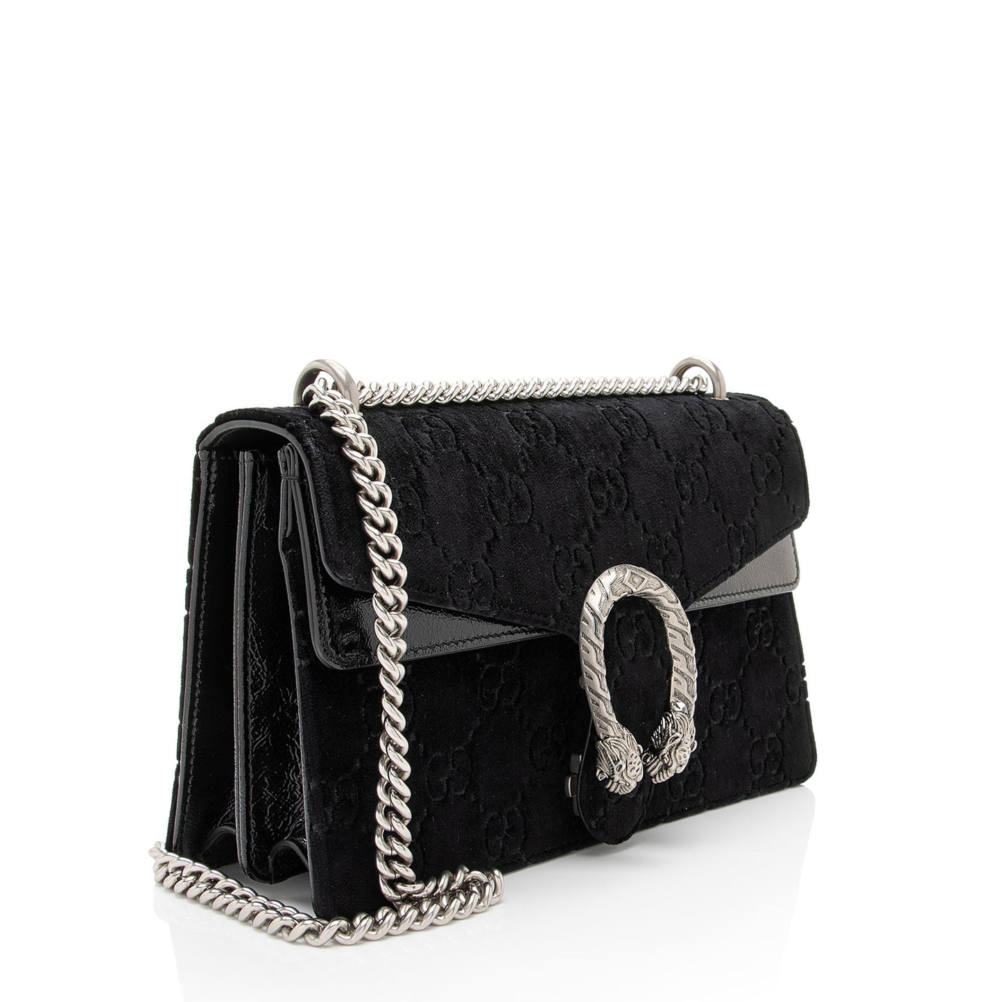 Gucci GG Velvet Dionysus Leather Patent Black Small Shoulder Bag