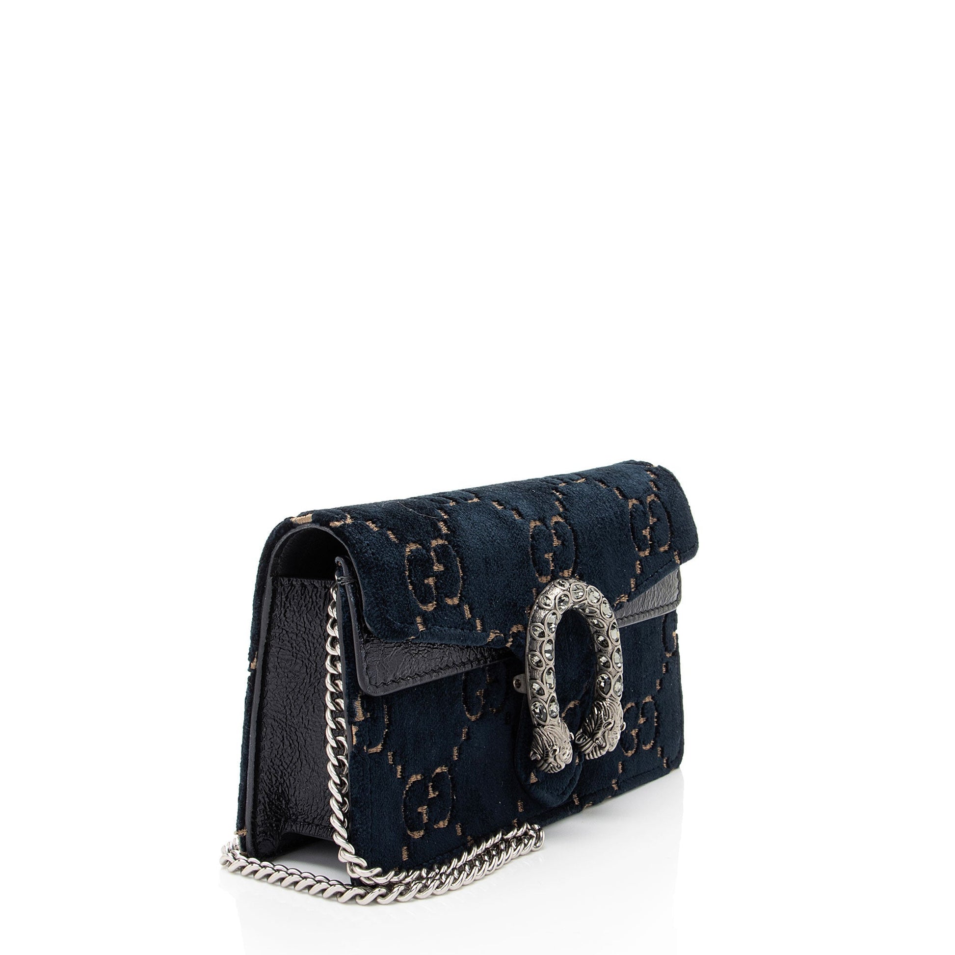 Gucci GG Velvet Dionysus Super Leather Patent Blue Mini Crossbody Bag