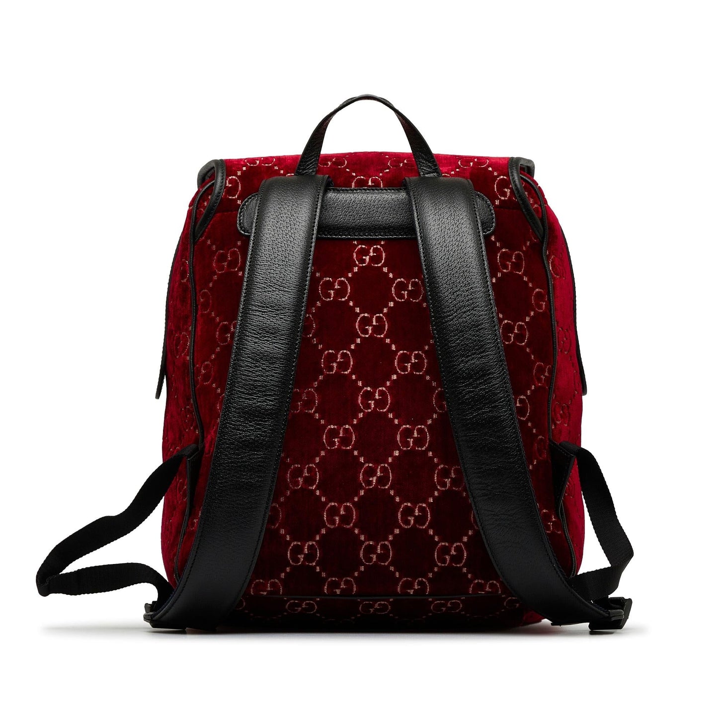 Gucci GG Velvet Double Buckle Backpack Calf Red