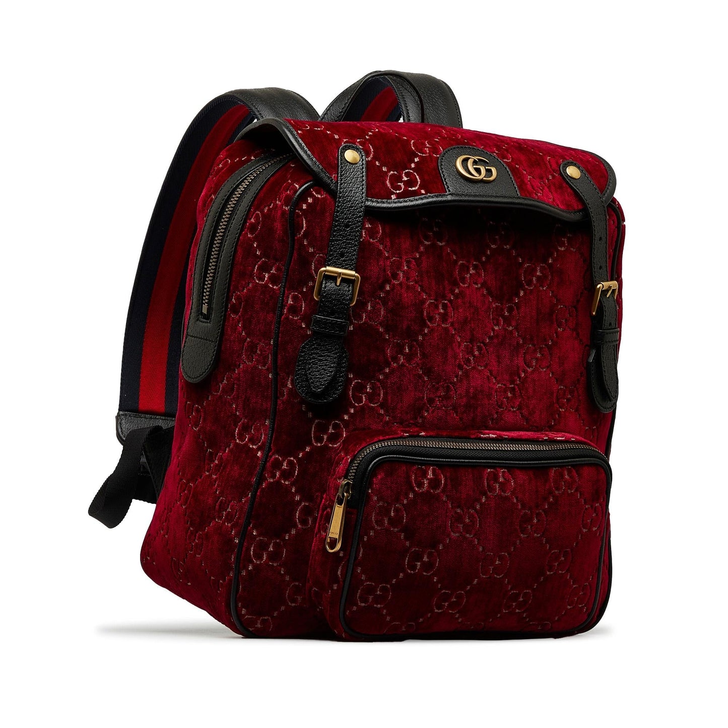 Gucci GG Velvet Double Buckle Backpack Calf Red