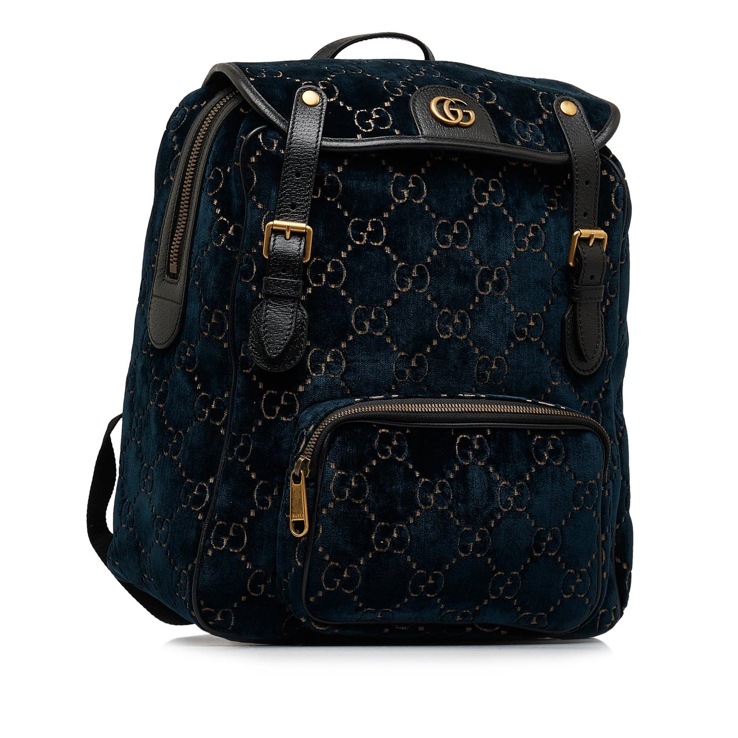 Gucci GG Velvet Double Buckle Backpack Calf Blue