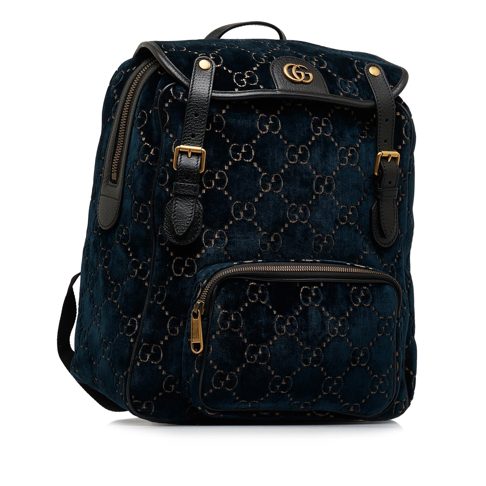 Gucci GG Velvet Double Buckle Backpack Calf Blue