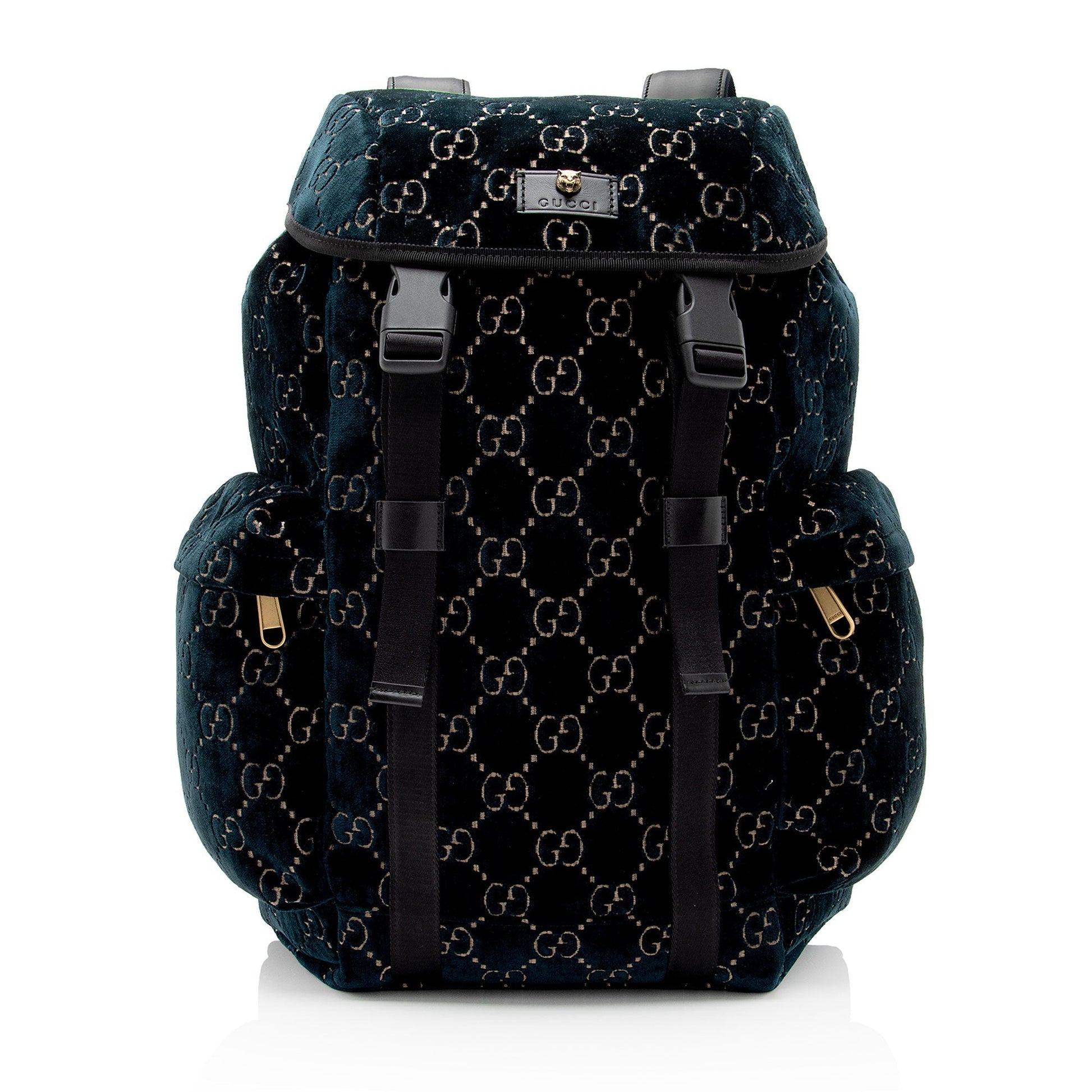 Gucci GG Velvet Flap Backpack SHF-6tMz52 Leather Nylon Black Blue Shoulder Bag