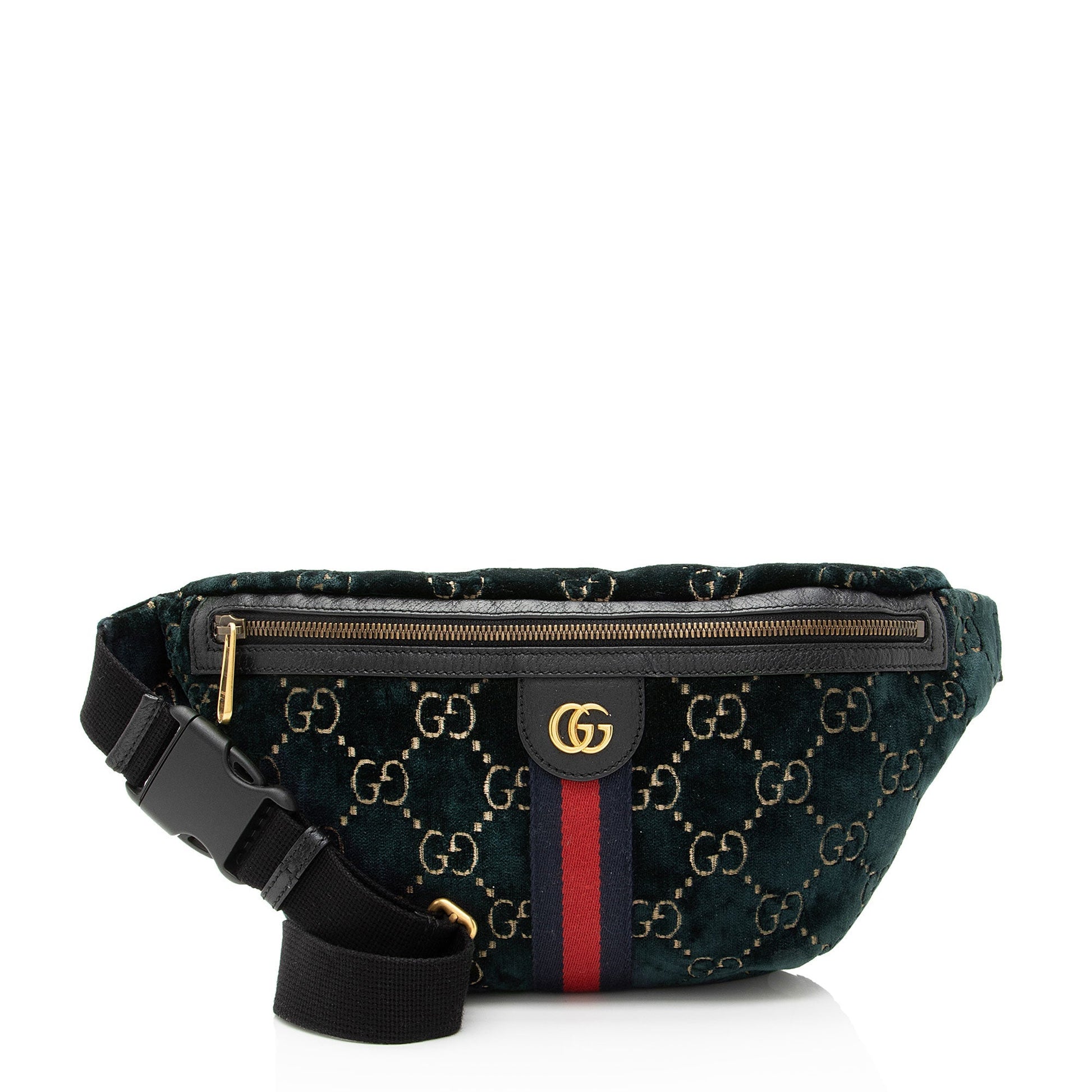 Gucci GG Velvet Ophidia Belt Leather Nylon Blue Accessory