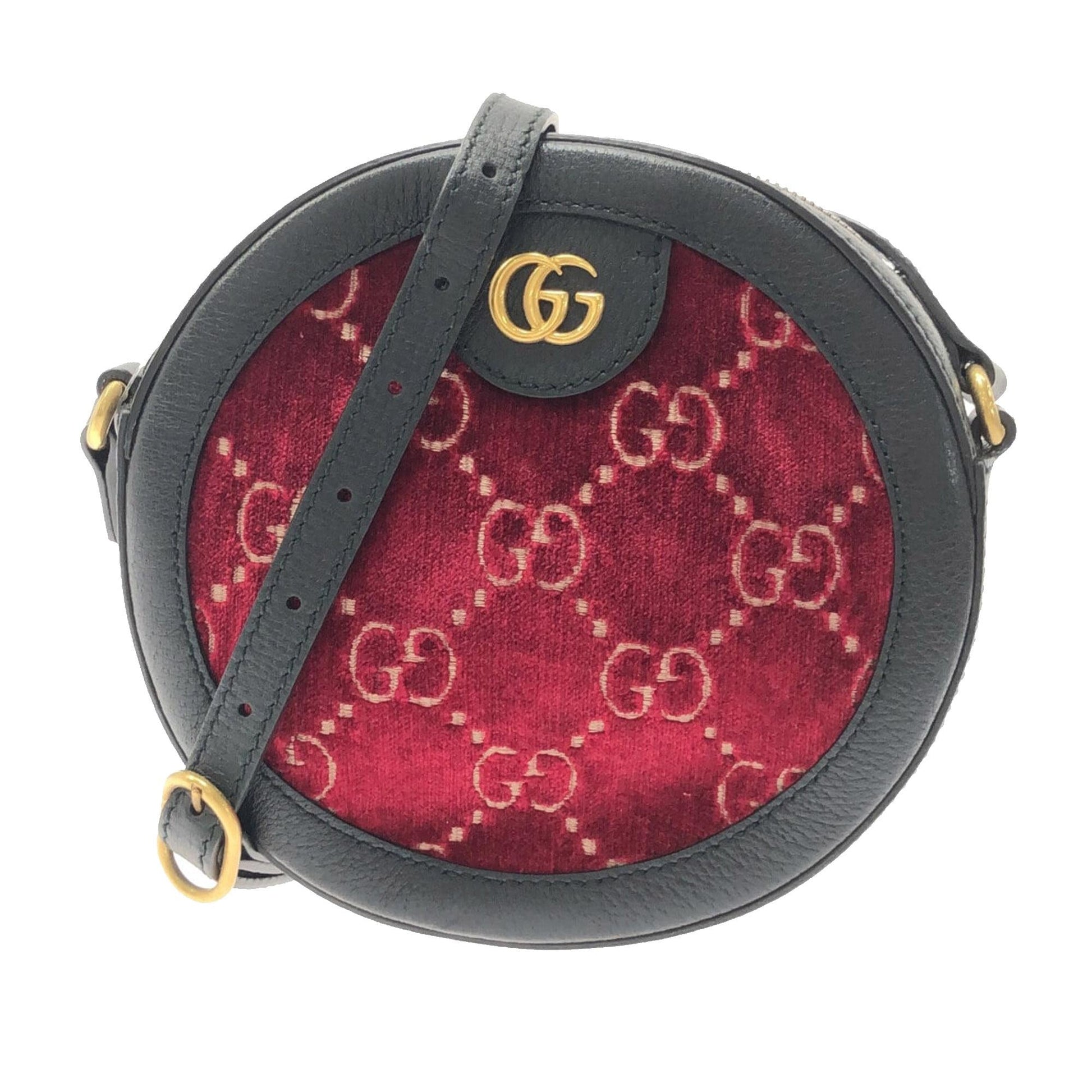 Gucci GG Velvet Ophidia Round SHG-lQpKpo Calf Black Red Crossbody Bag