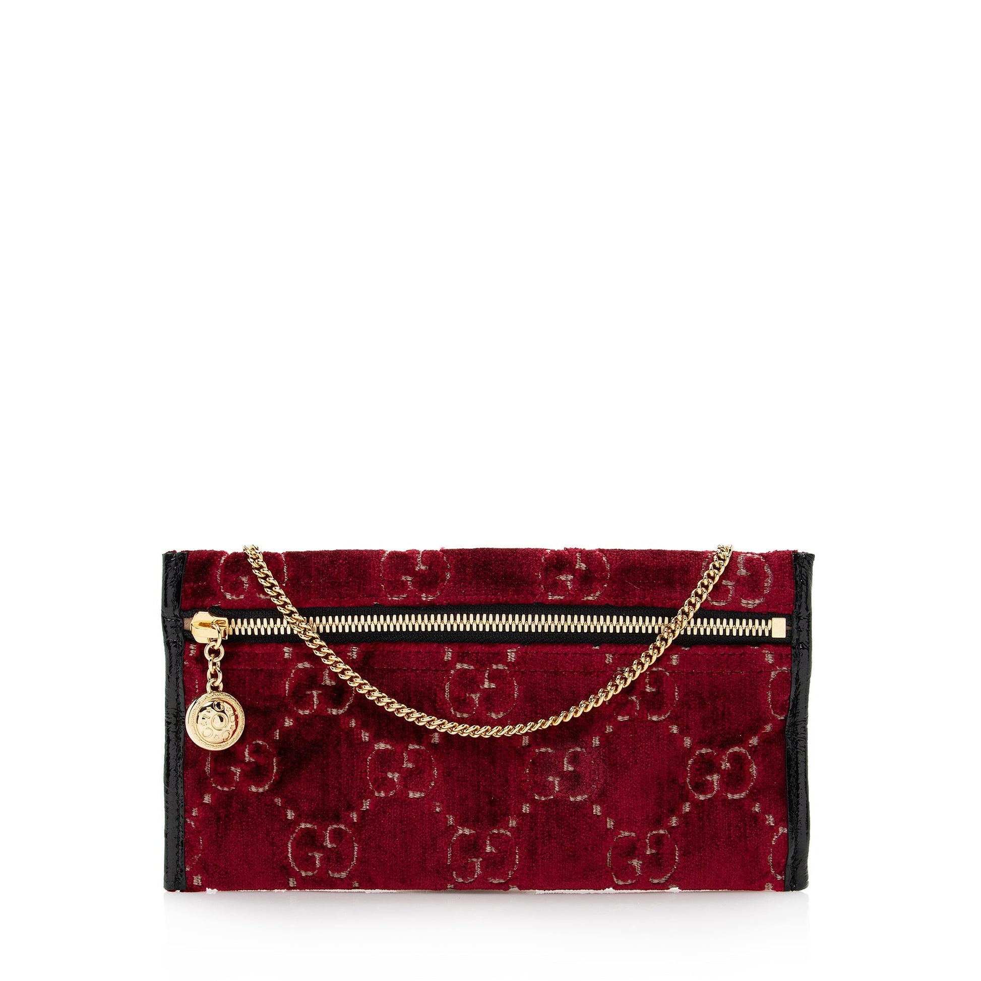 Gucci GG Velvet Pochette SHF Leather Patent Black Red Clutch Bag