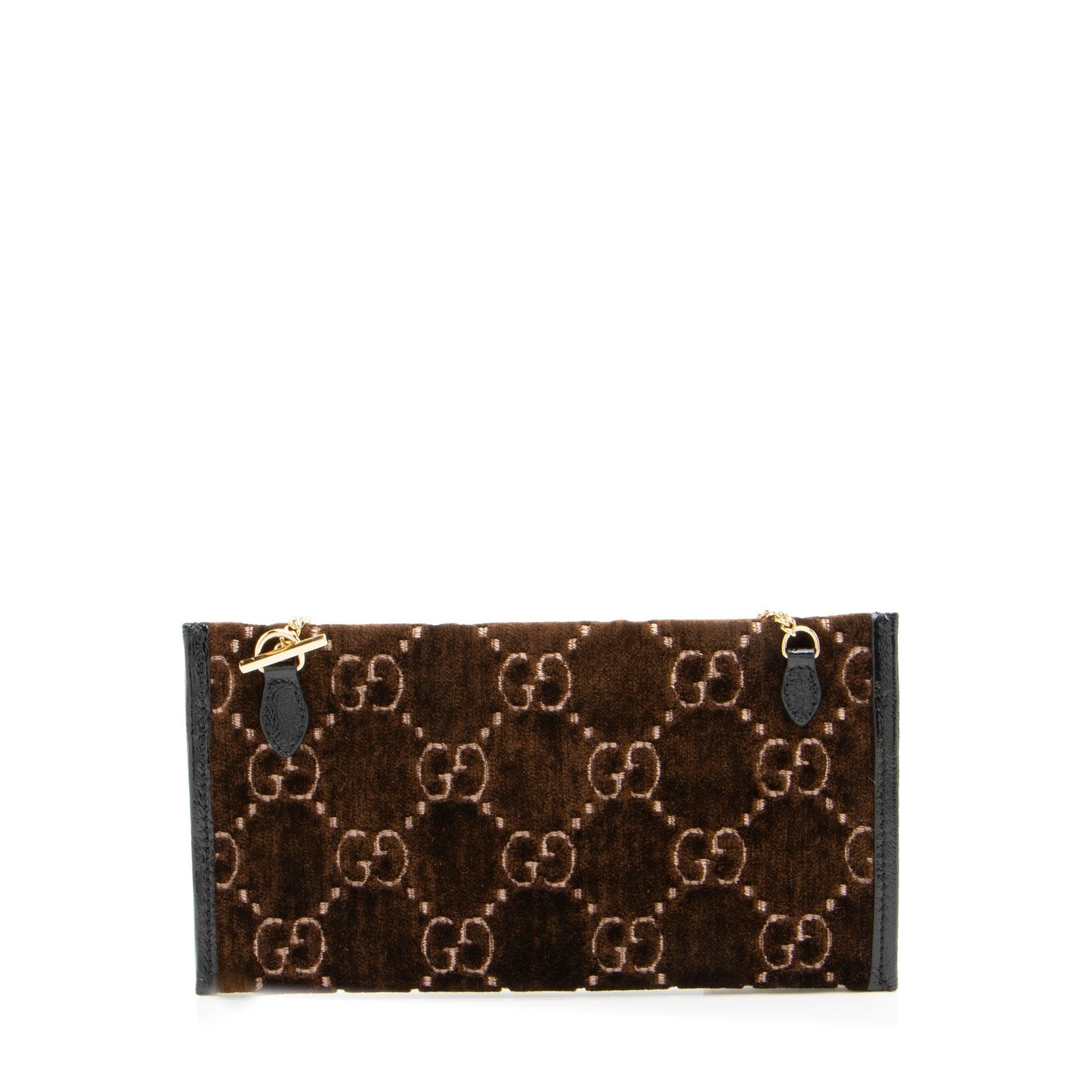 Gucci GG Velvet Pochette SHF-pdlqxM Leather Patent Black Brown Clutch Bag