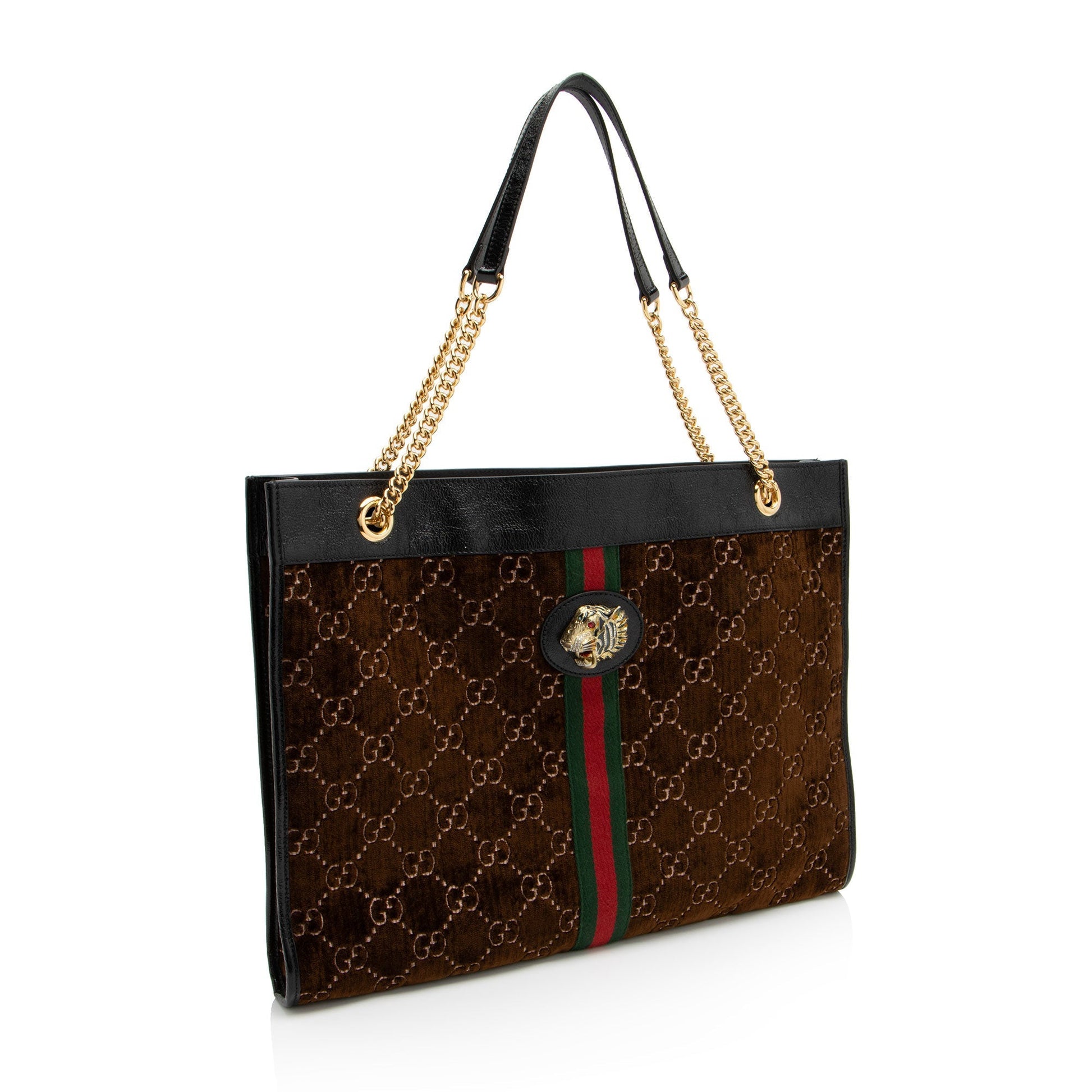 Gucci GG Velvet Rajah SHF-n1PHcG Leather Nylon Black Brown Tote Bag