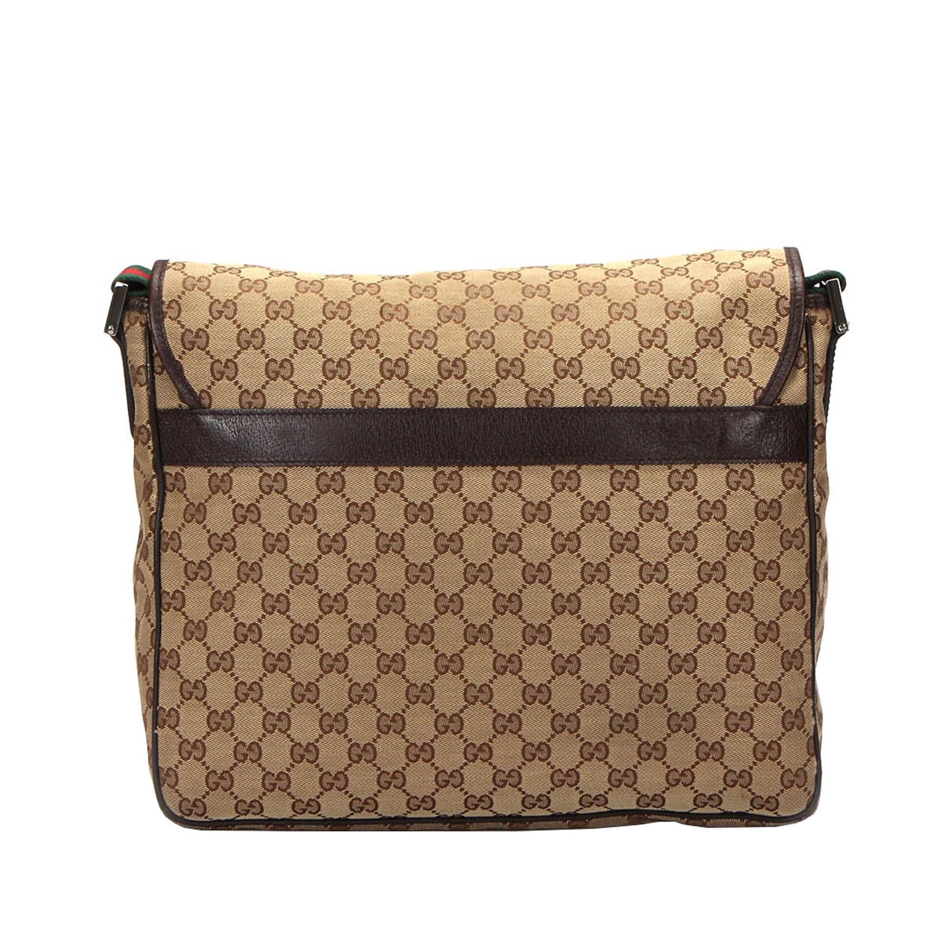 Gucci GG Web SHG Canvas Calf Brown Crossbody Bag