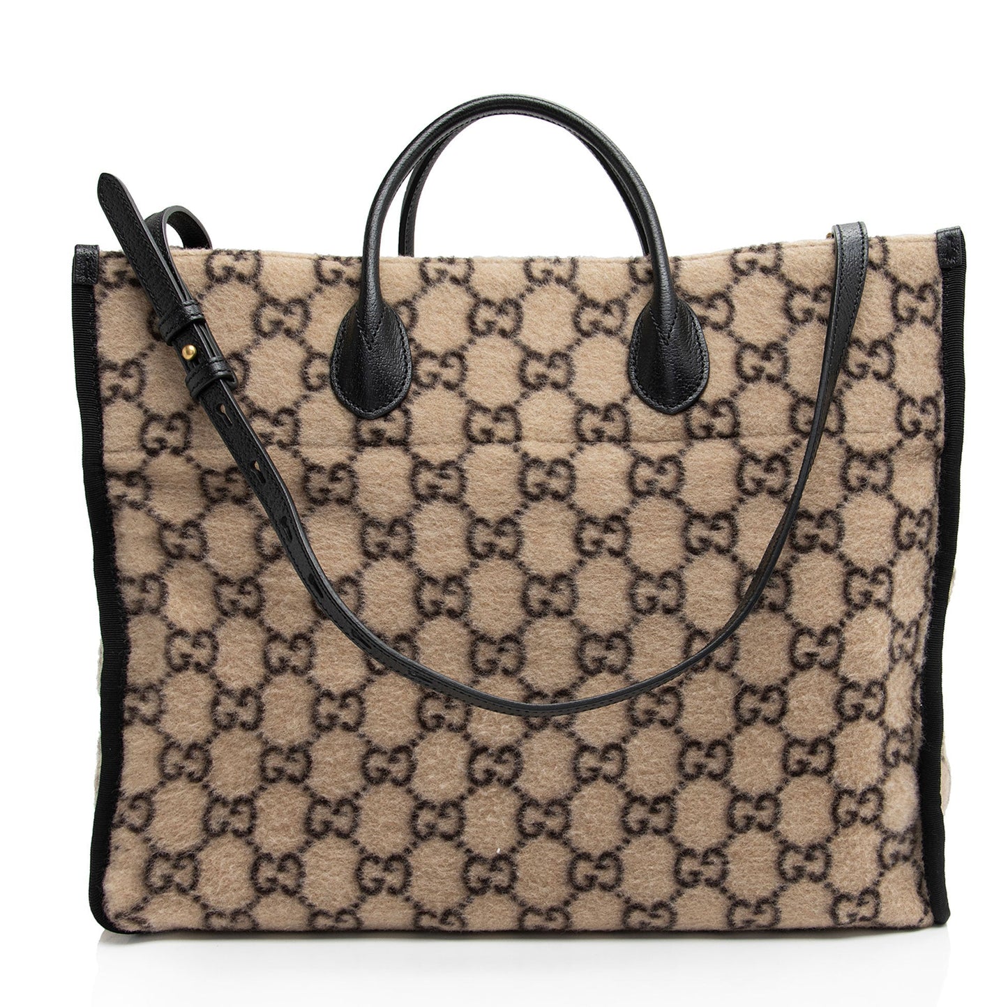 Gucci GG Wool Shopping SHF-SJaOJQ Leather Nylon Black Beige Tote Bag