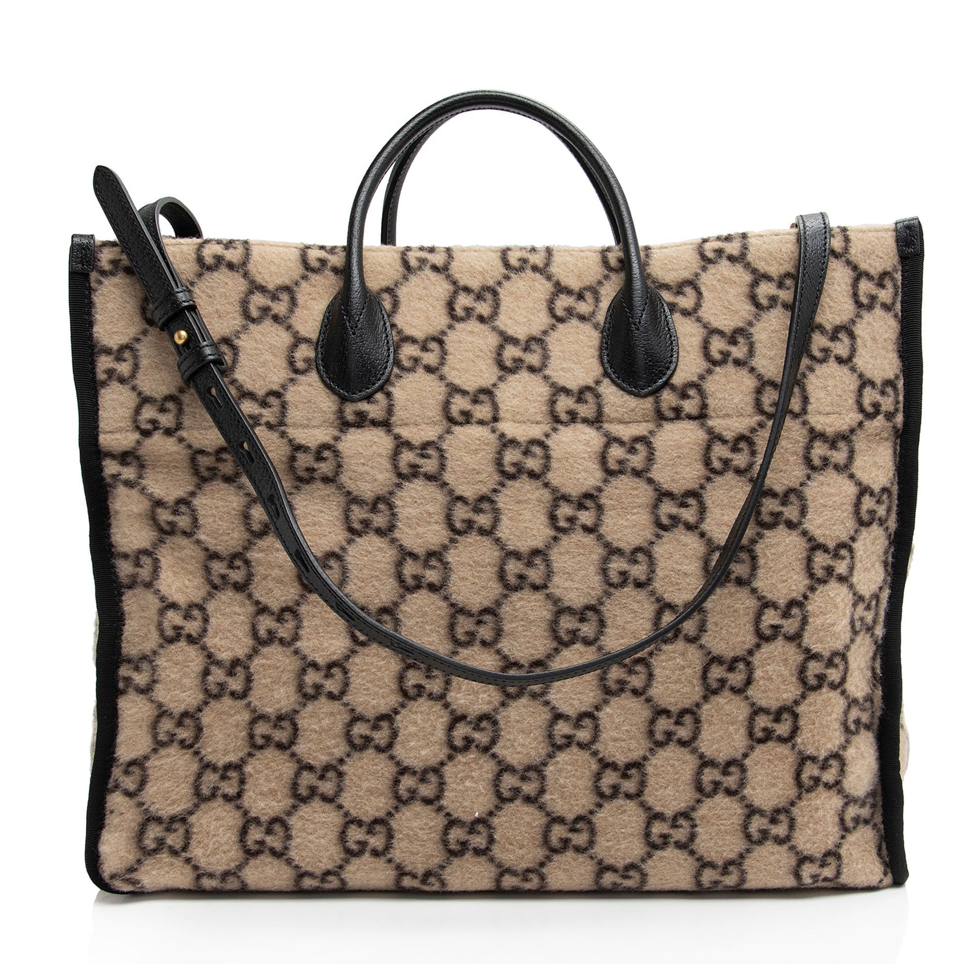 Gucci GG Wool Shopping SHF-SJaOJQ Leather Nylon Black Beige Tote Bag