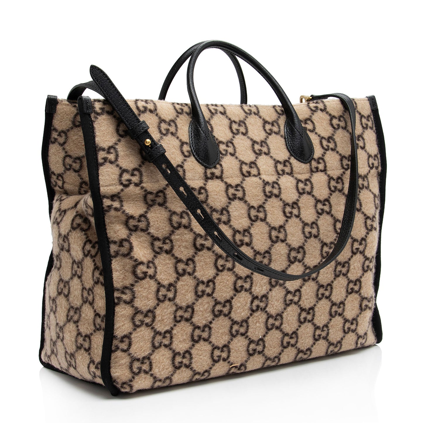 Gucci GG Wool Shopping SHF-SJaOJQ Leather Nylon Black Beige Tote Bag