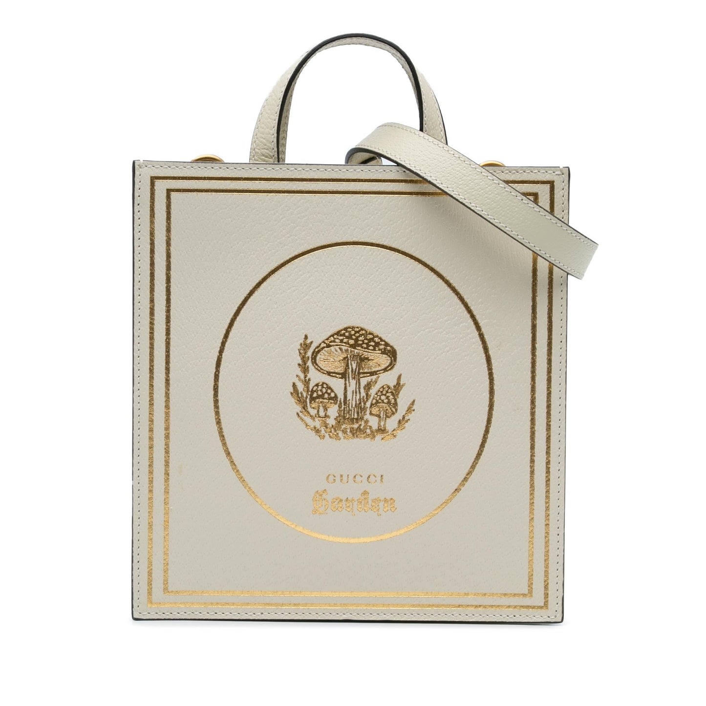 Gucci Garden Mushrooms Vertical Shopping Calf Calfskin Brown Tote Bag