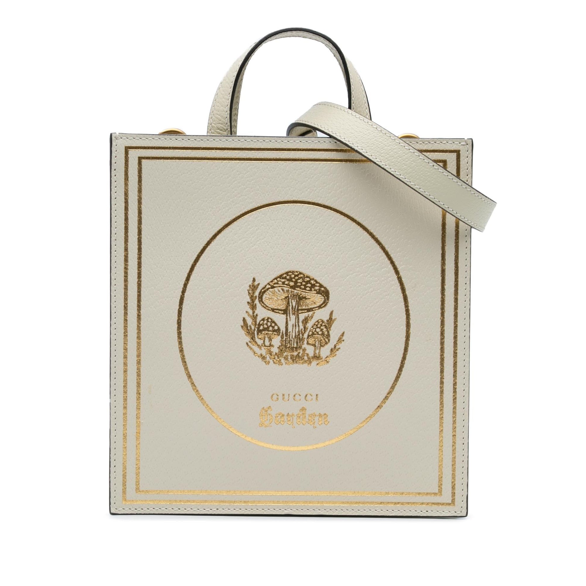 Gucci Garden Mushrooms Vertical Shopping Calf Calfskin Brown Tote Bag