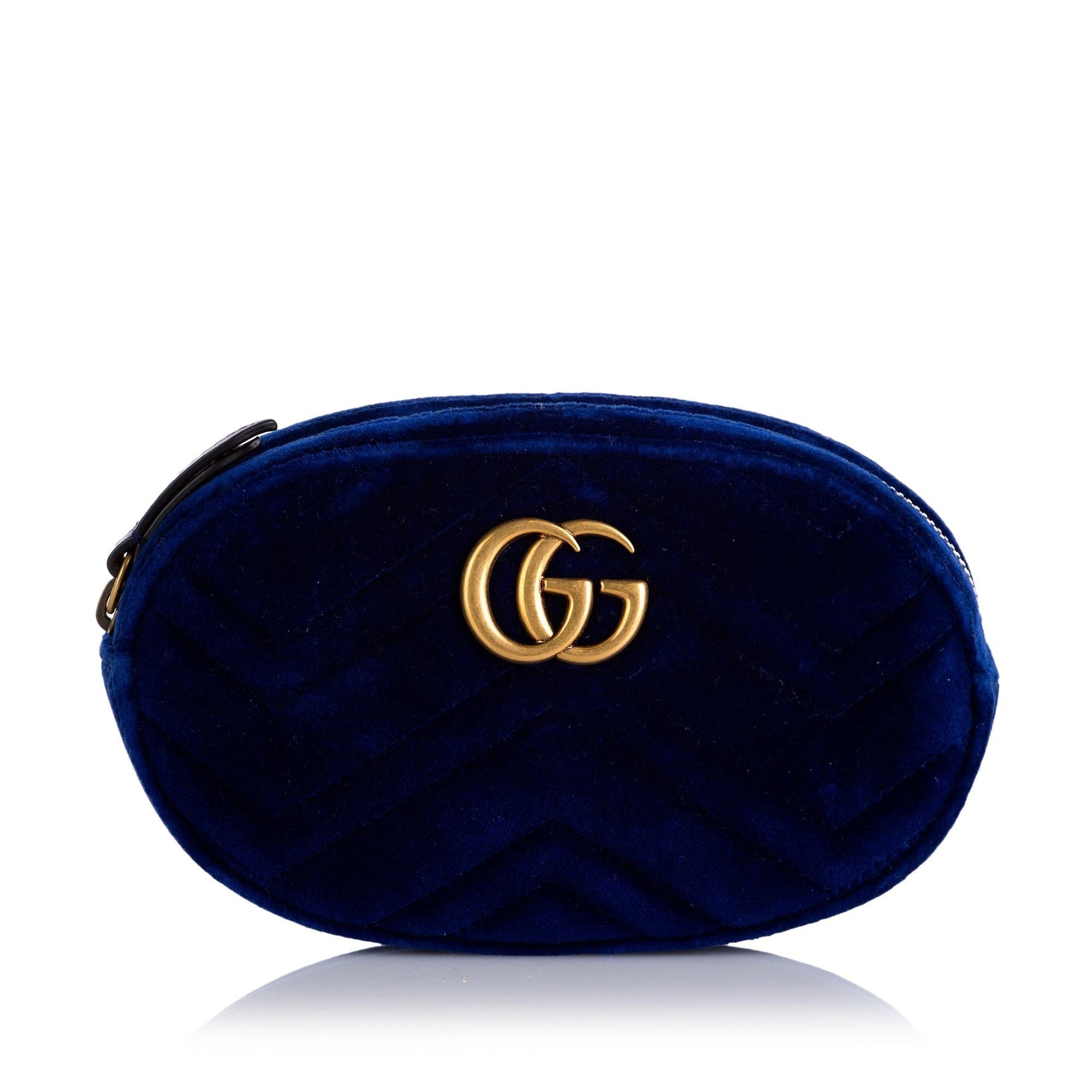 Gucci Gg Marmont Belt SHG Matelasse Blue Accessory