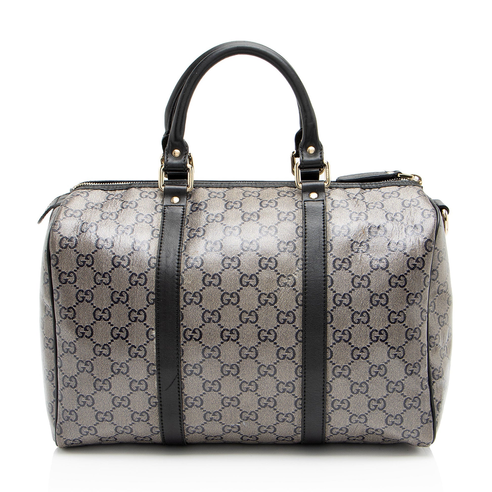 Gucci Glitter GG Supreme Joy Boston Leather Canvas Black Gold Satchel Bag