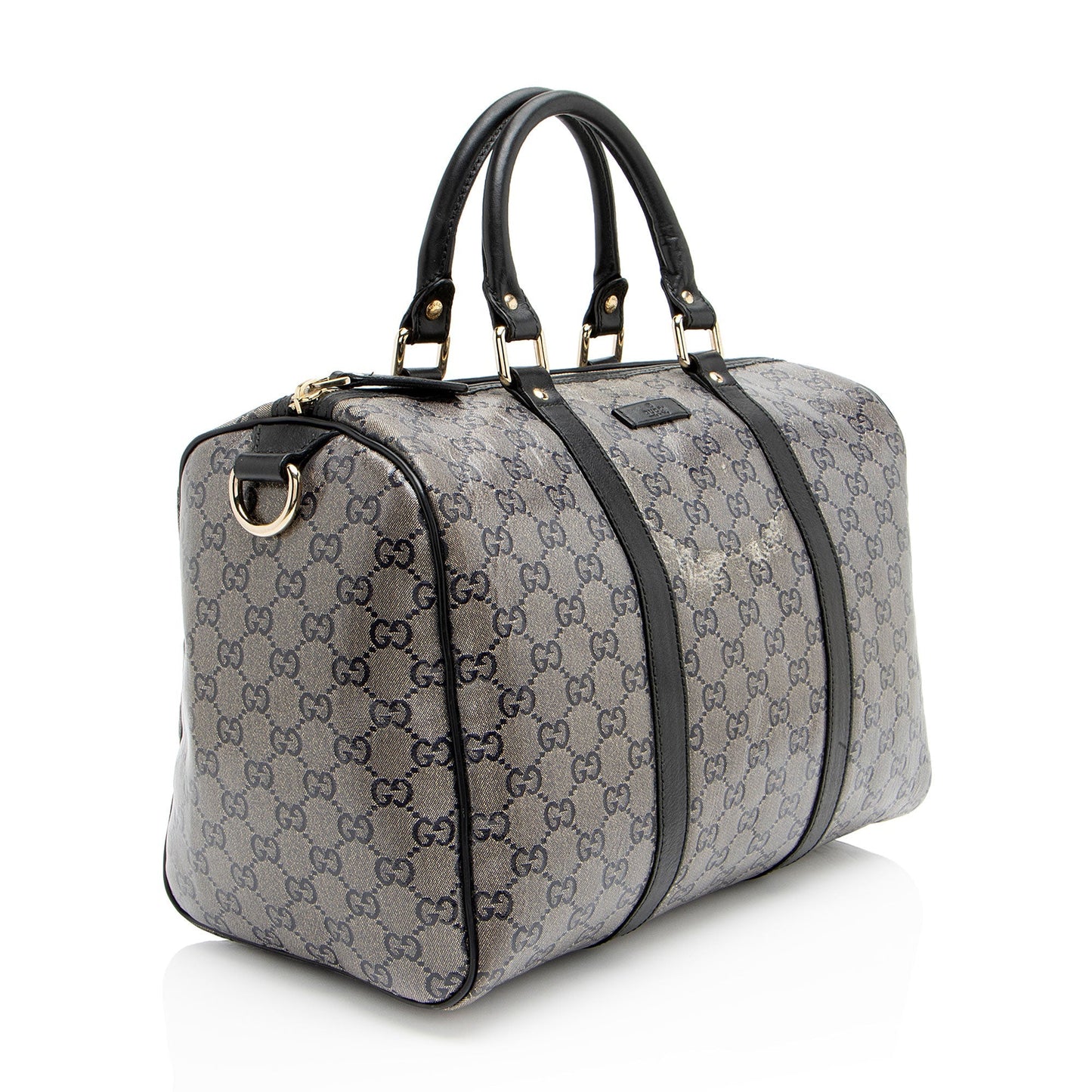 Gucci Glitter GG Supreme Joy Boston Leather Canvas Black Gold Satchel Bag