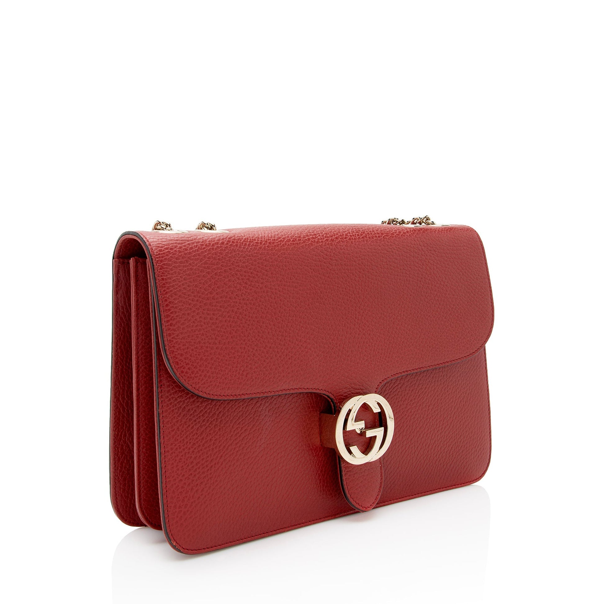 Gucci Grained Interlocking G SHF Calfskin Red Medium Crossbody Bag Bag Shf