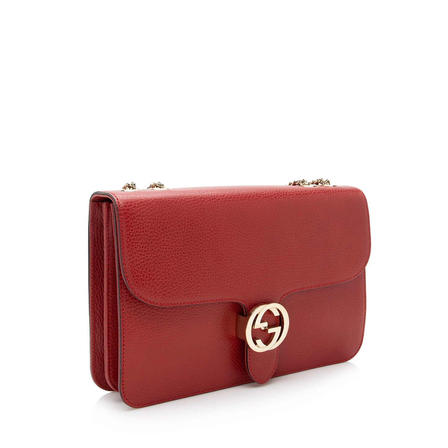 Gucci Grained Interlocking G SHF Calfskin Red Medium Crossbody Bag