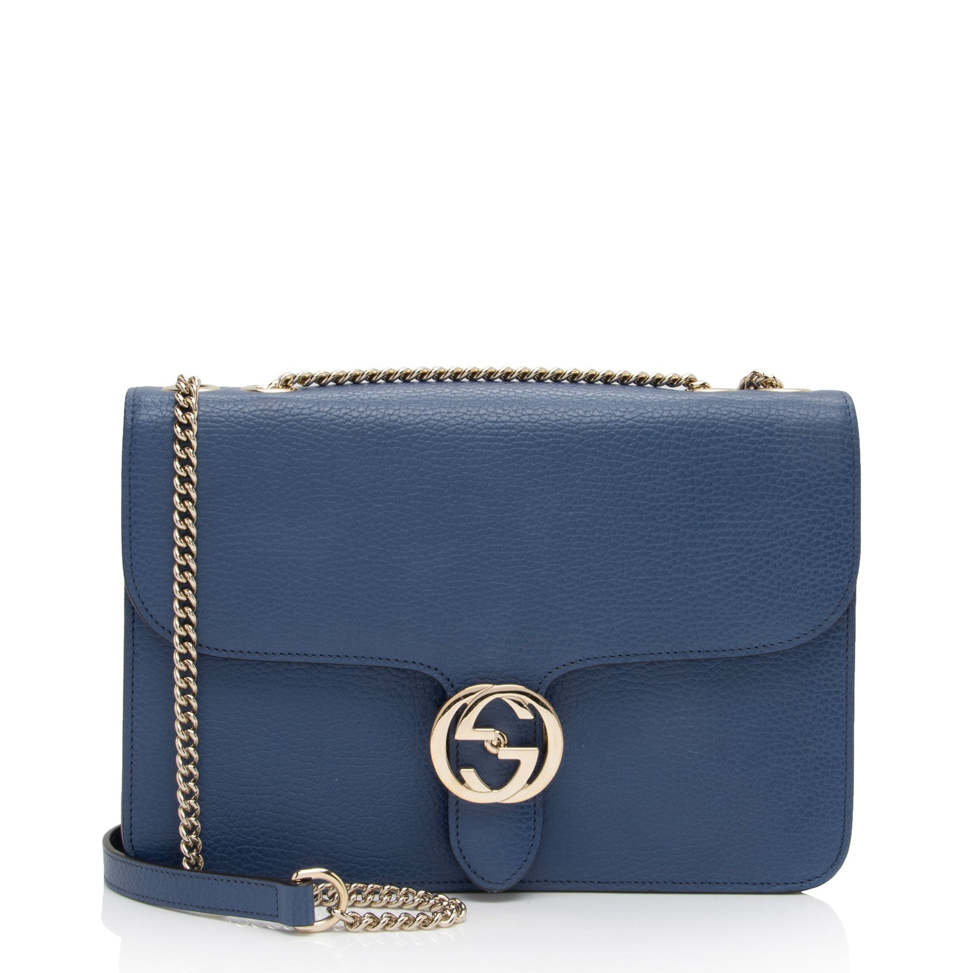 Gucci Interlocking G SHF-zDeXwf Leather Calfskin Blue Medium Crossbody Bag