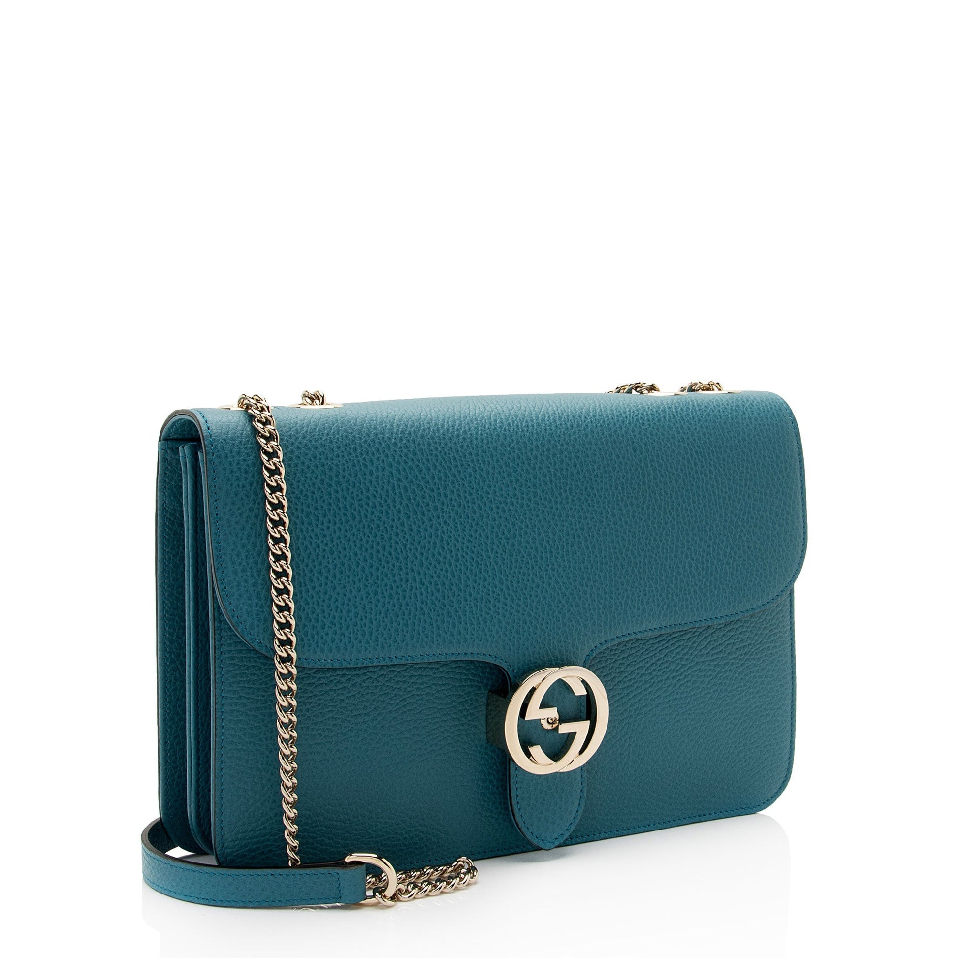 Gucci Grained Interlocking G Calfskin Blue Medium Crossbody Bag