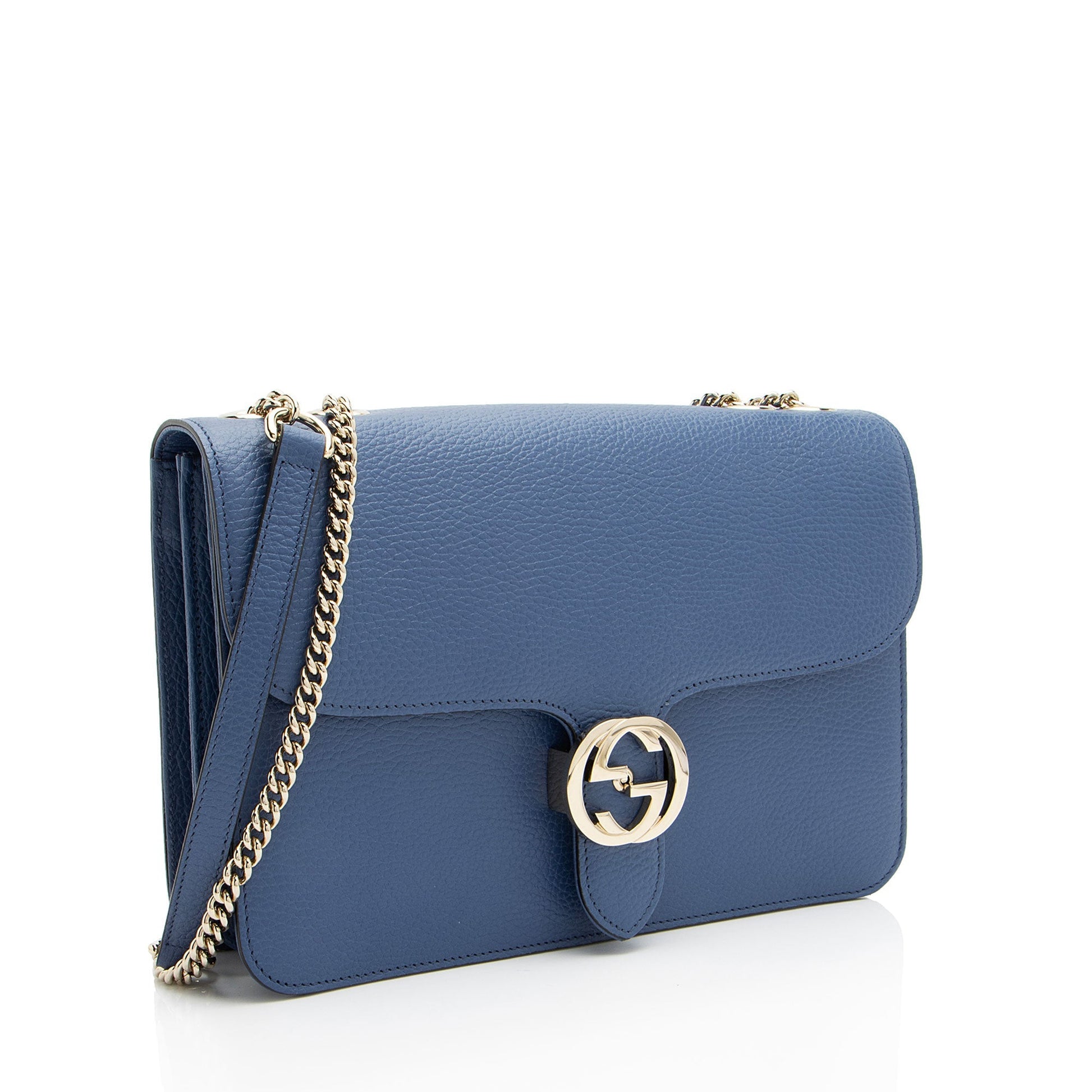 Gucci Grained Interlocking G SHF-EgvU23 Calfskin Blue Medium Crossbody Bag